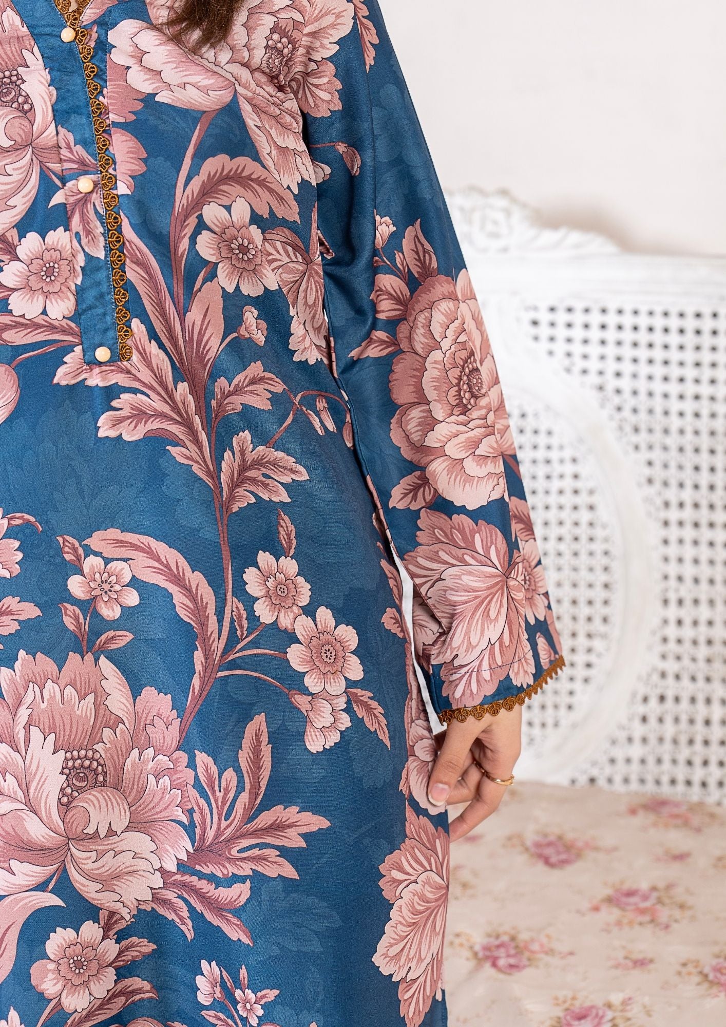 arabic lawn Kurta Set in Slate blue