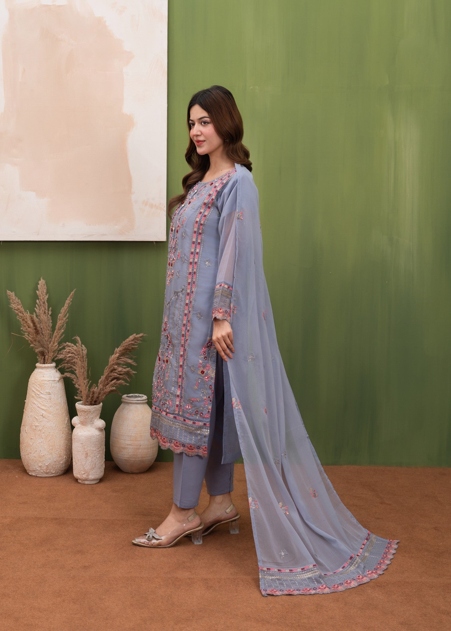 chiffon Kurta Set in Bluebell