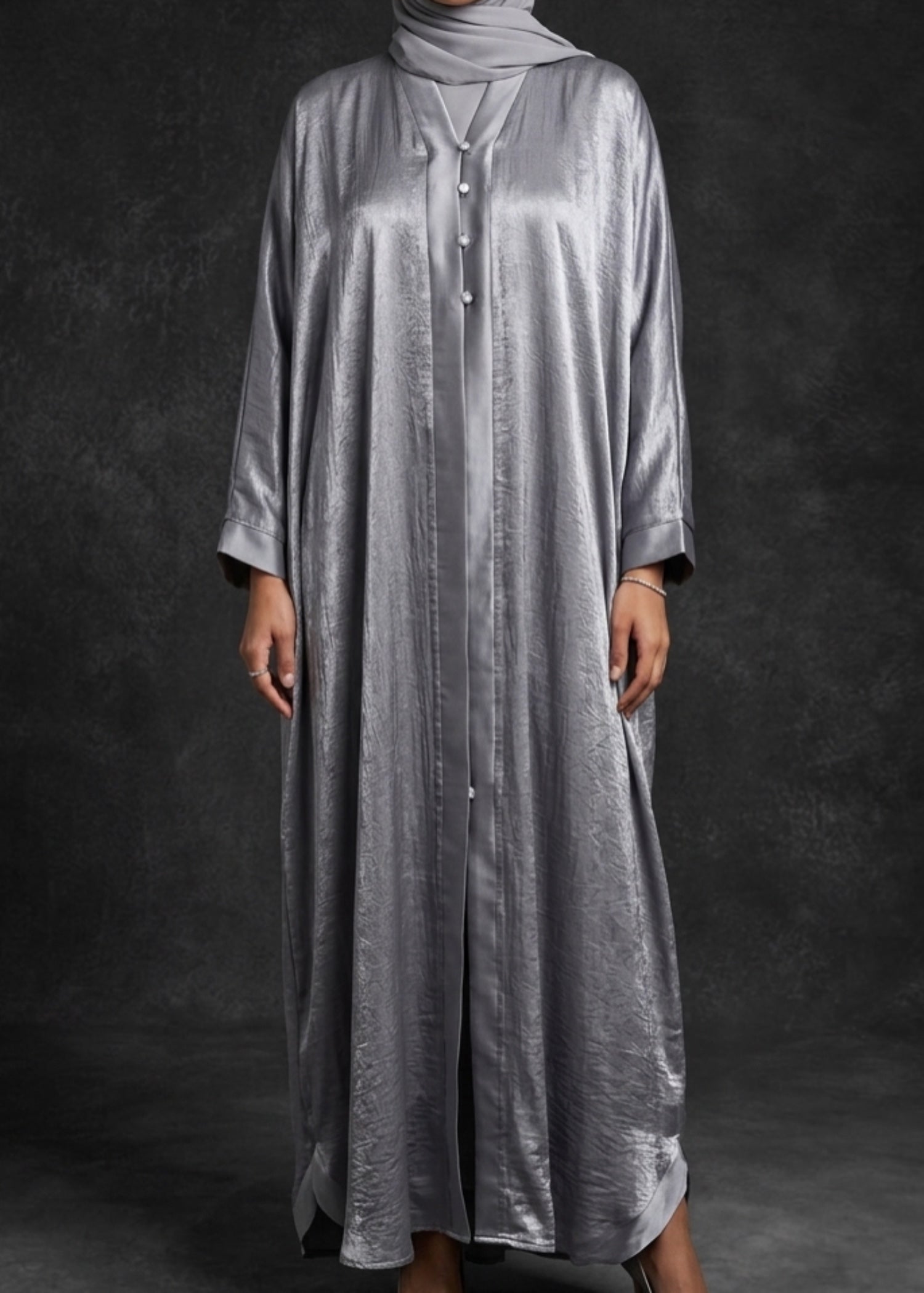 poly silk Abaya in Cool grey