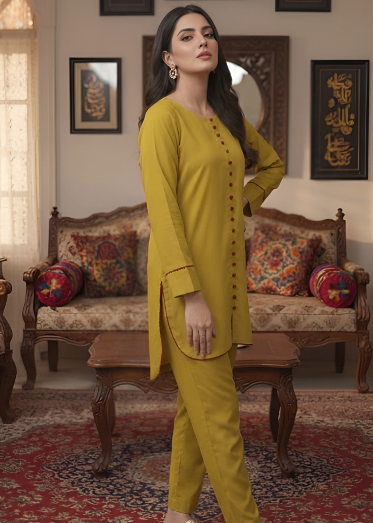 georgette Kurta Set in Yellow green