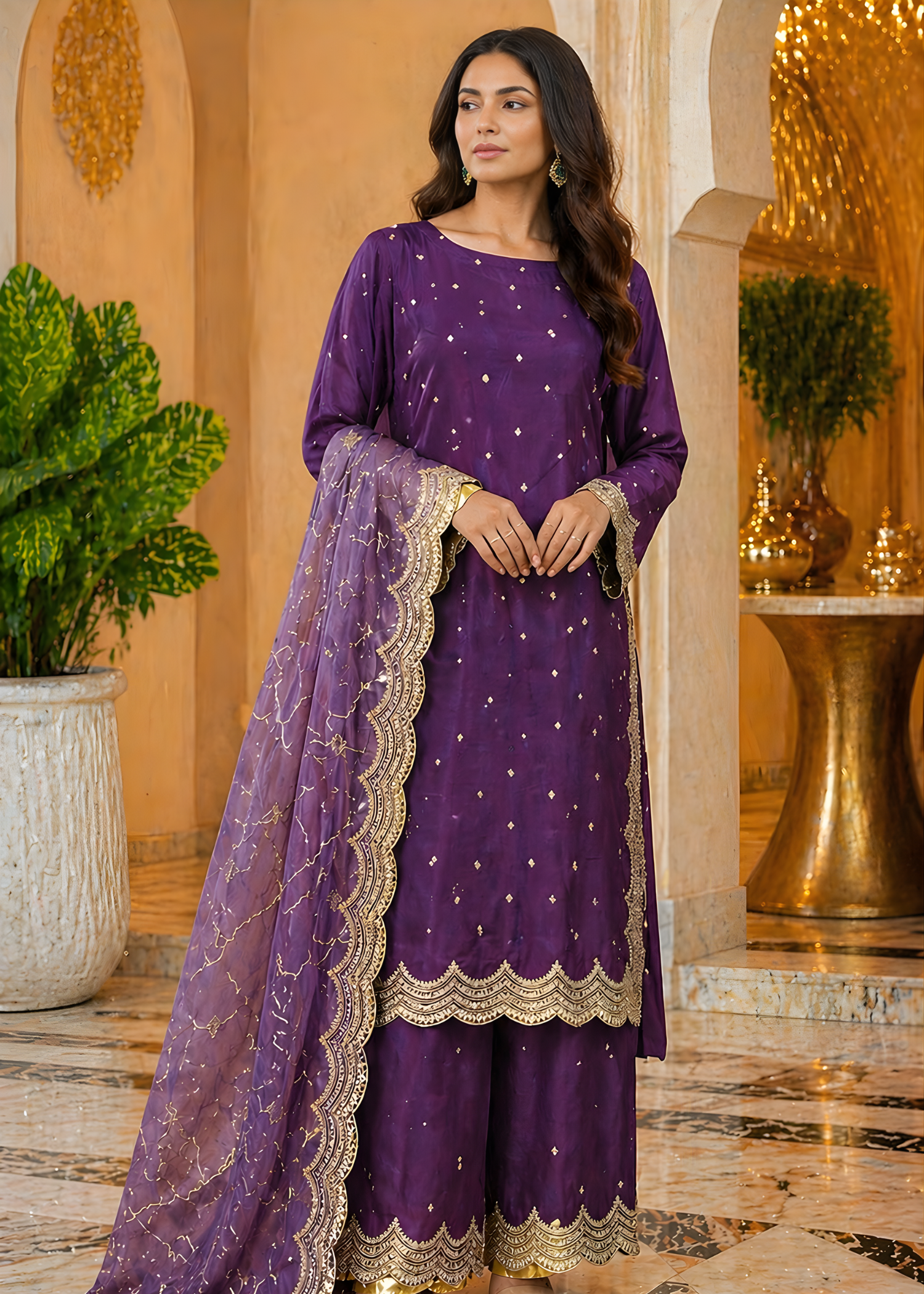 silk Kurta Set in Royal purple