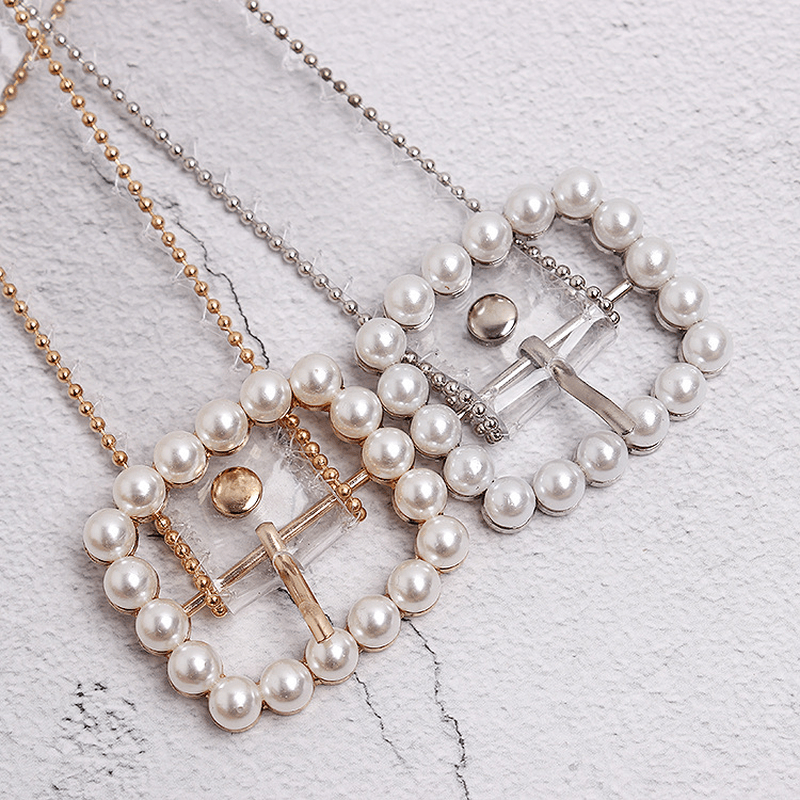Transparent Plastic Pearl Buckle Women'S Belt
