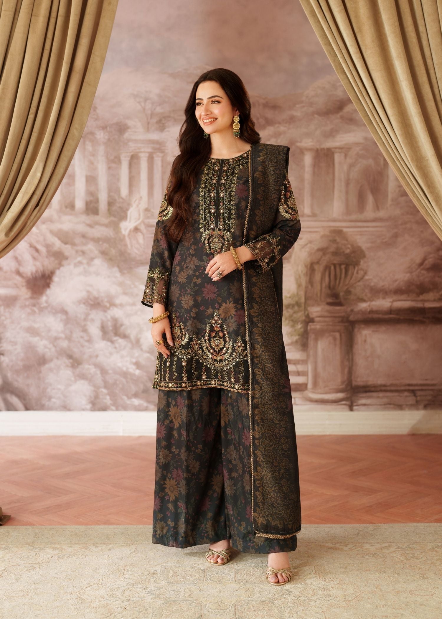 silk Kurta Set in Black