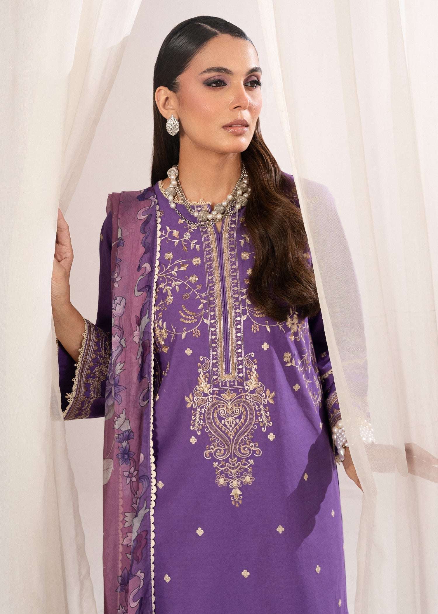cambric cotton Kurta Set in Purple