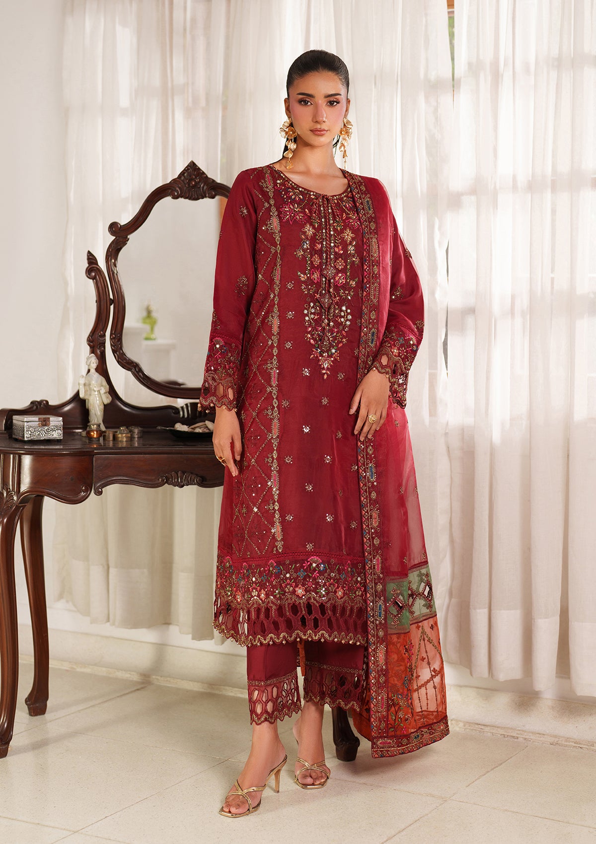 organza Kurta Set in Red