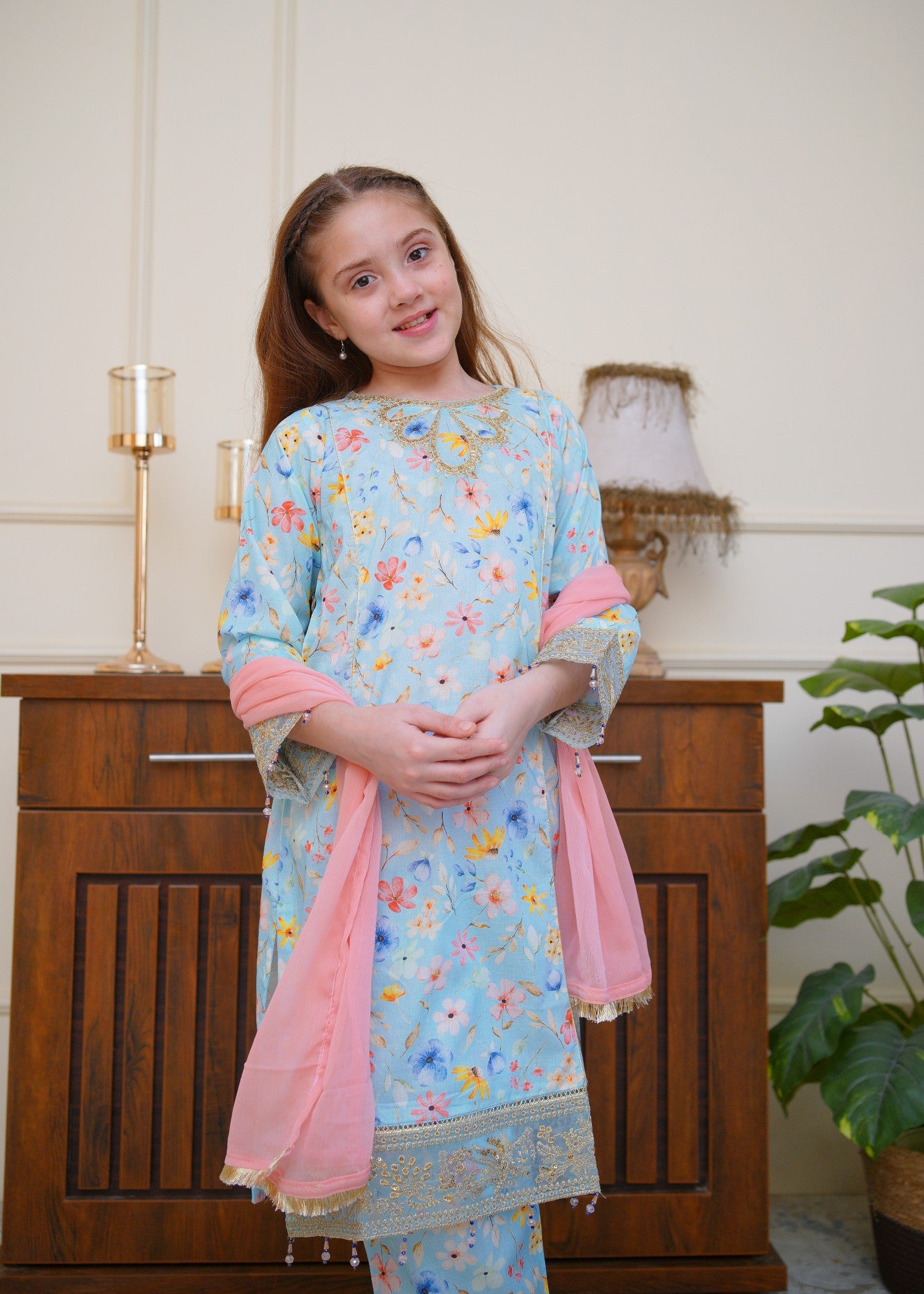 lawn Kurta Set in Arctic blue