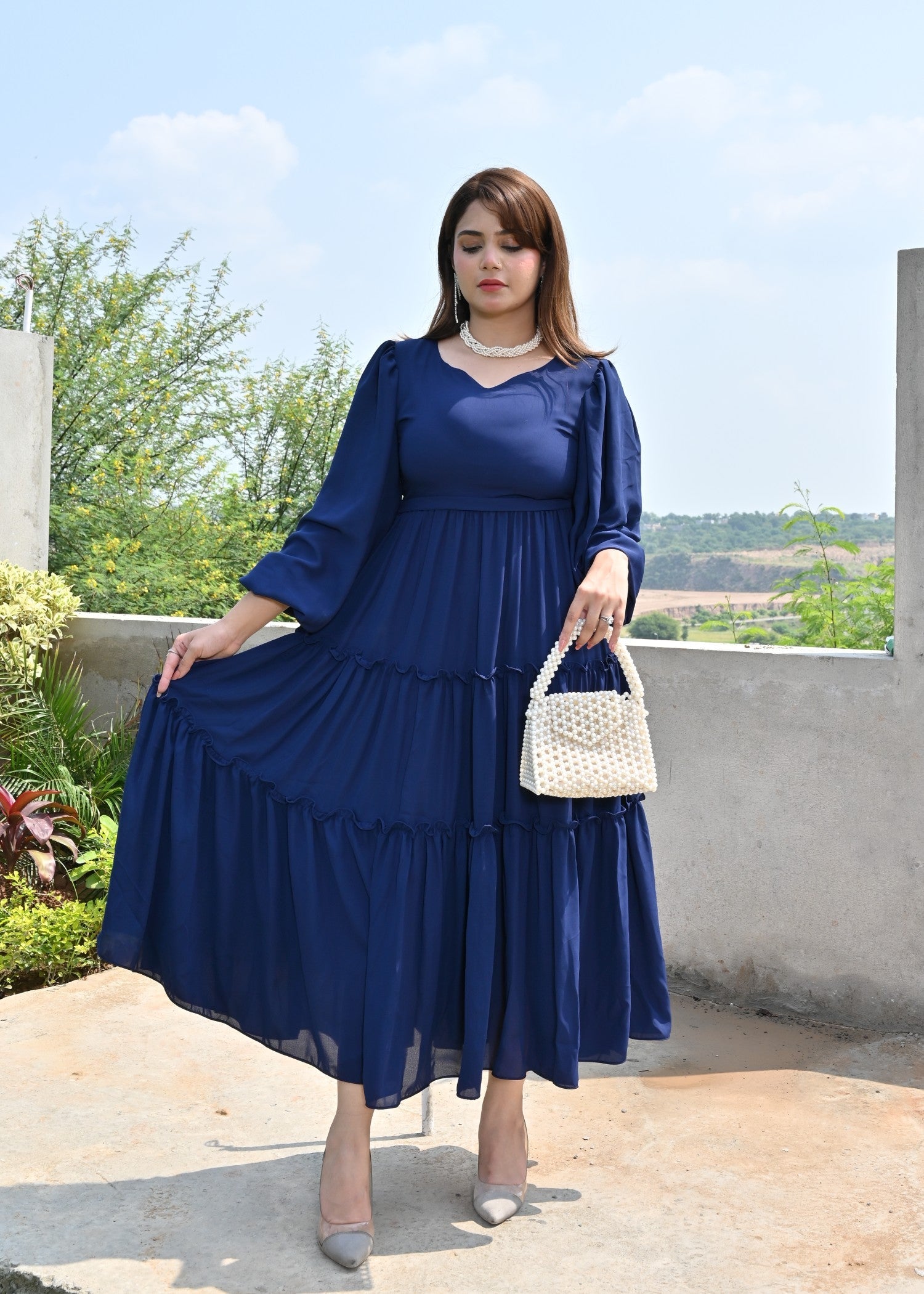 georgette Dress in Blue