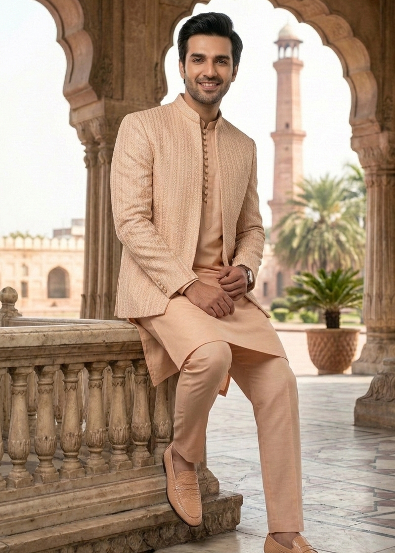 silk Prince Coat in Peach pink