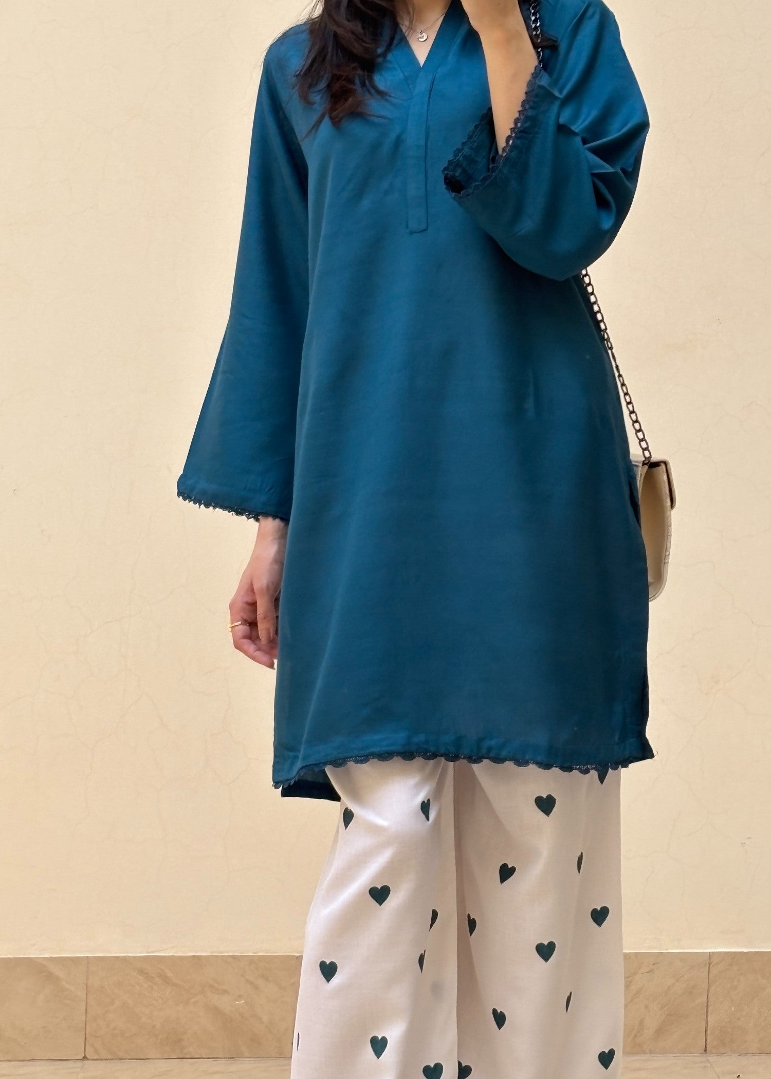 arabic lawn Kurta Set in Teal