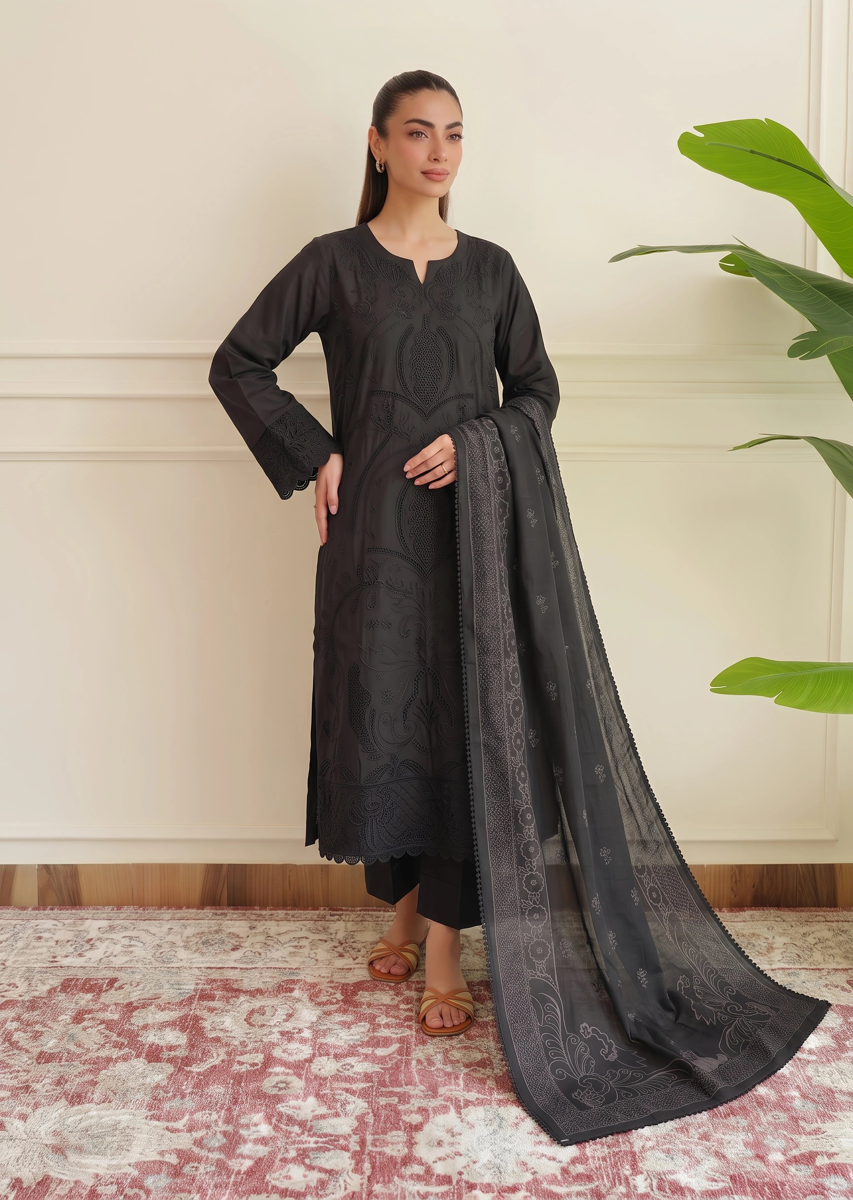 cotton linen Kurta Set in Black