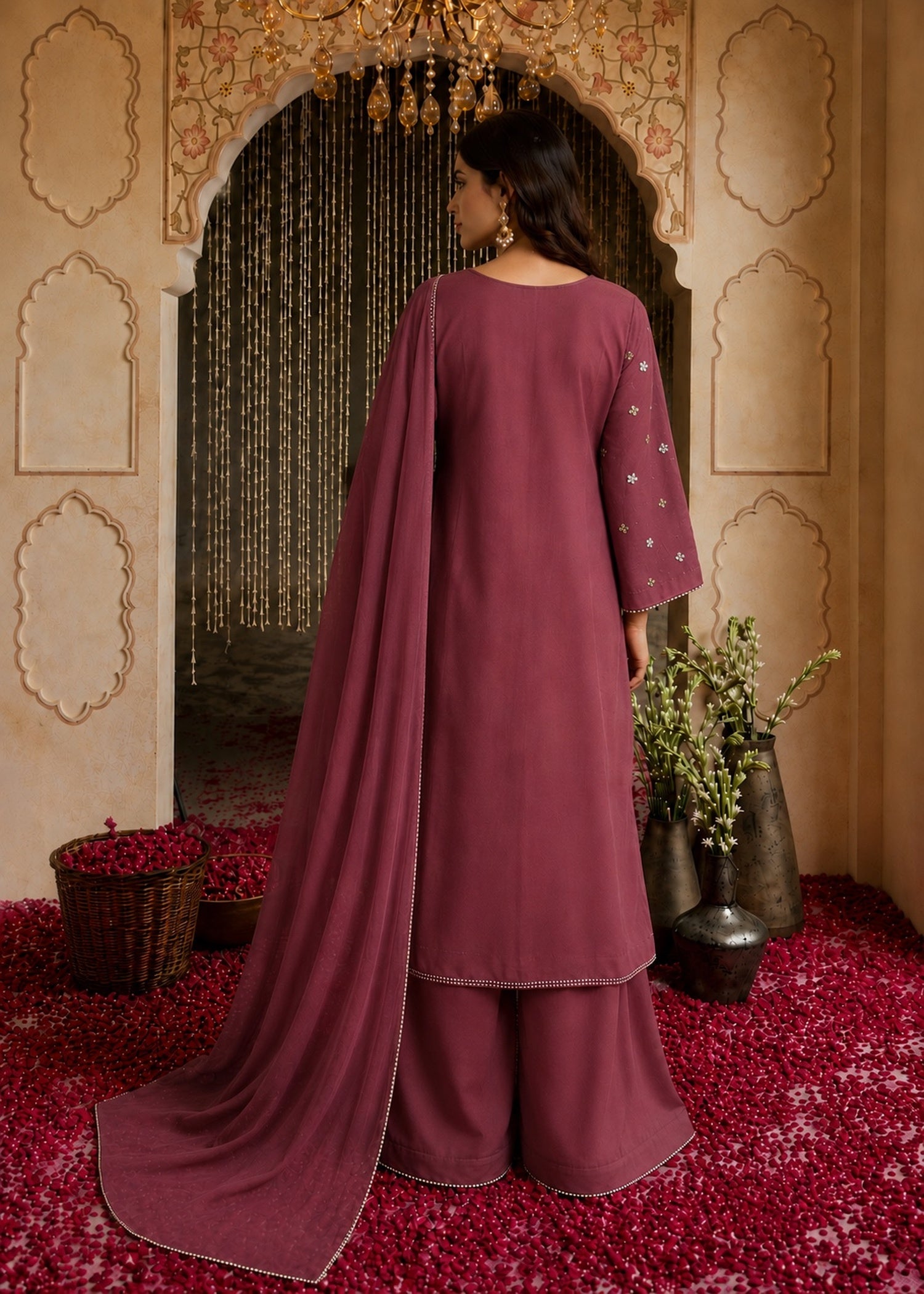 chiffon Sharara in Frost, thulian pink