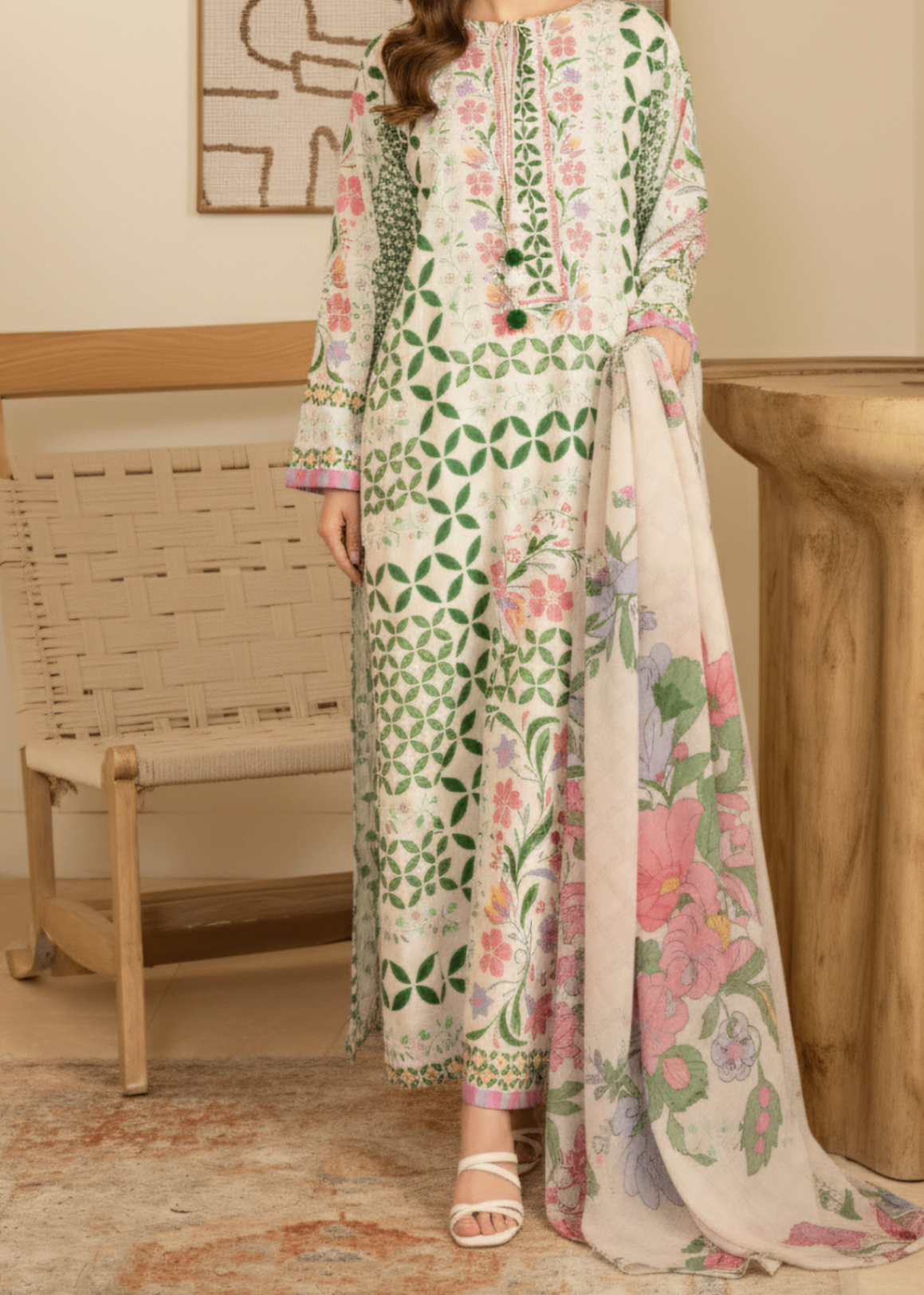 crepe Kurta Set in Ivory