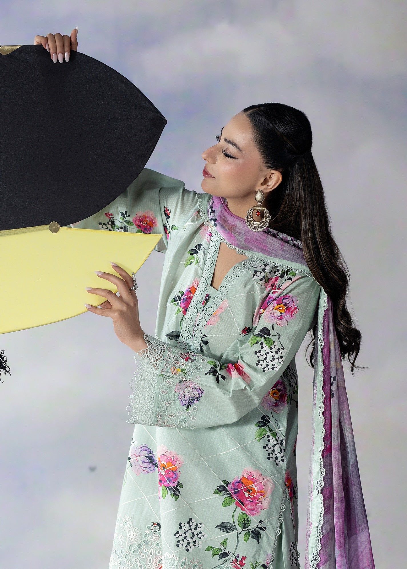 ribbed lawn Kurta Set in Tea green