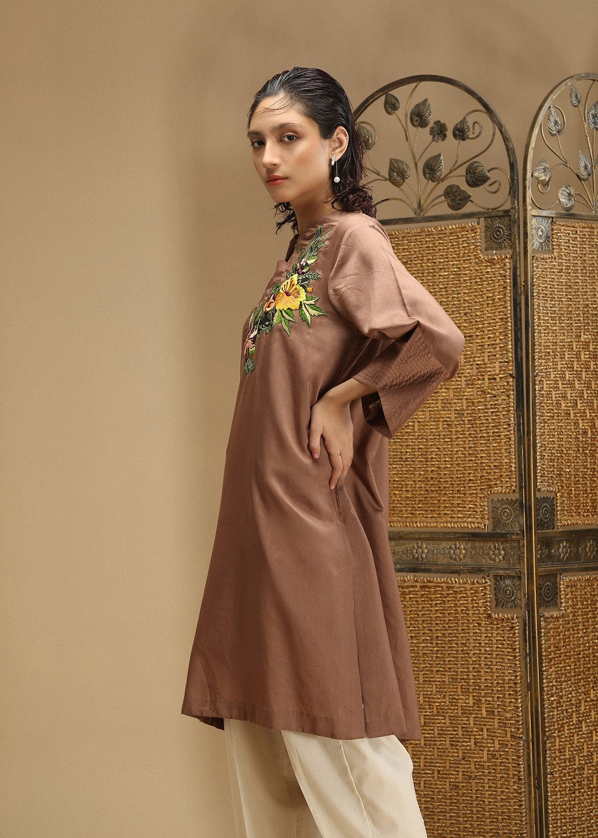silk Kurti in Brown