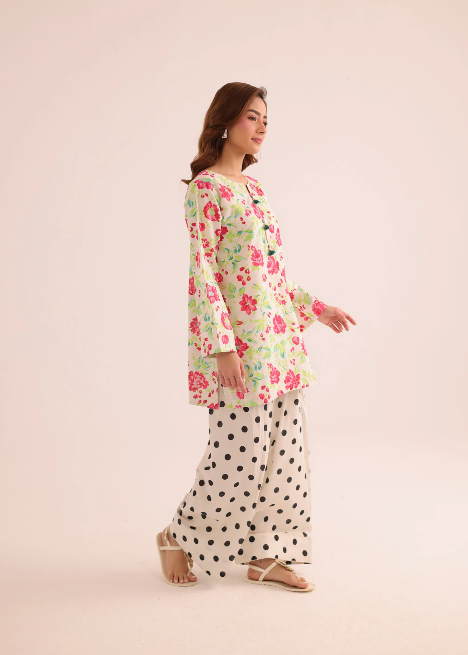 poly lawn Kurta Set in Yellow green