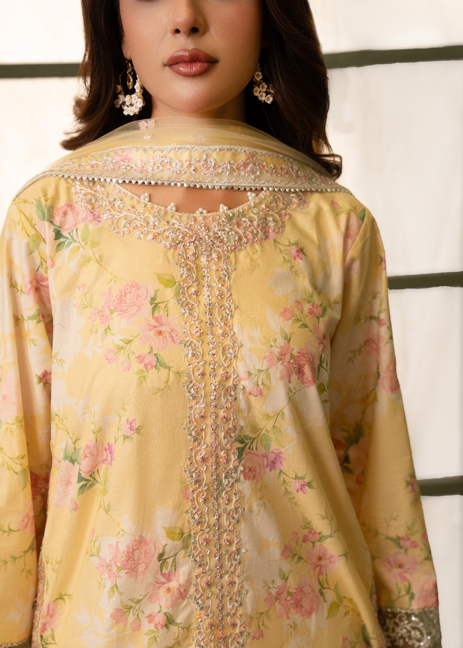 cambric Gharara in Yellow