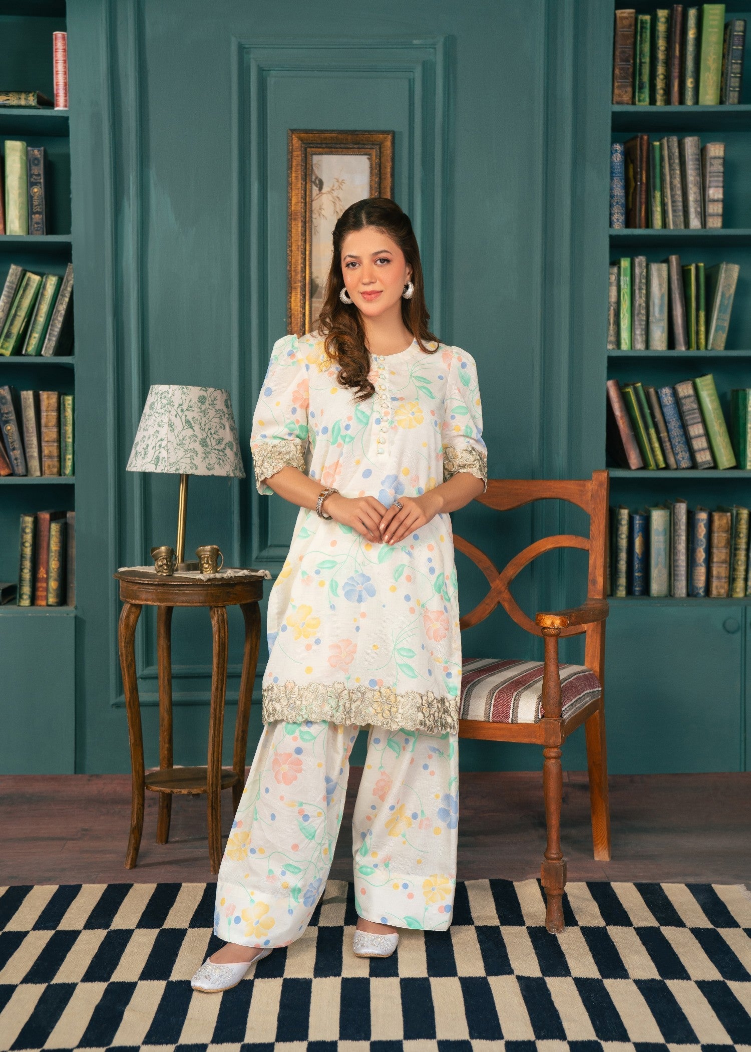 cotton dobby Kurta Set in Cream