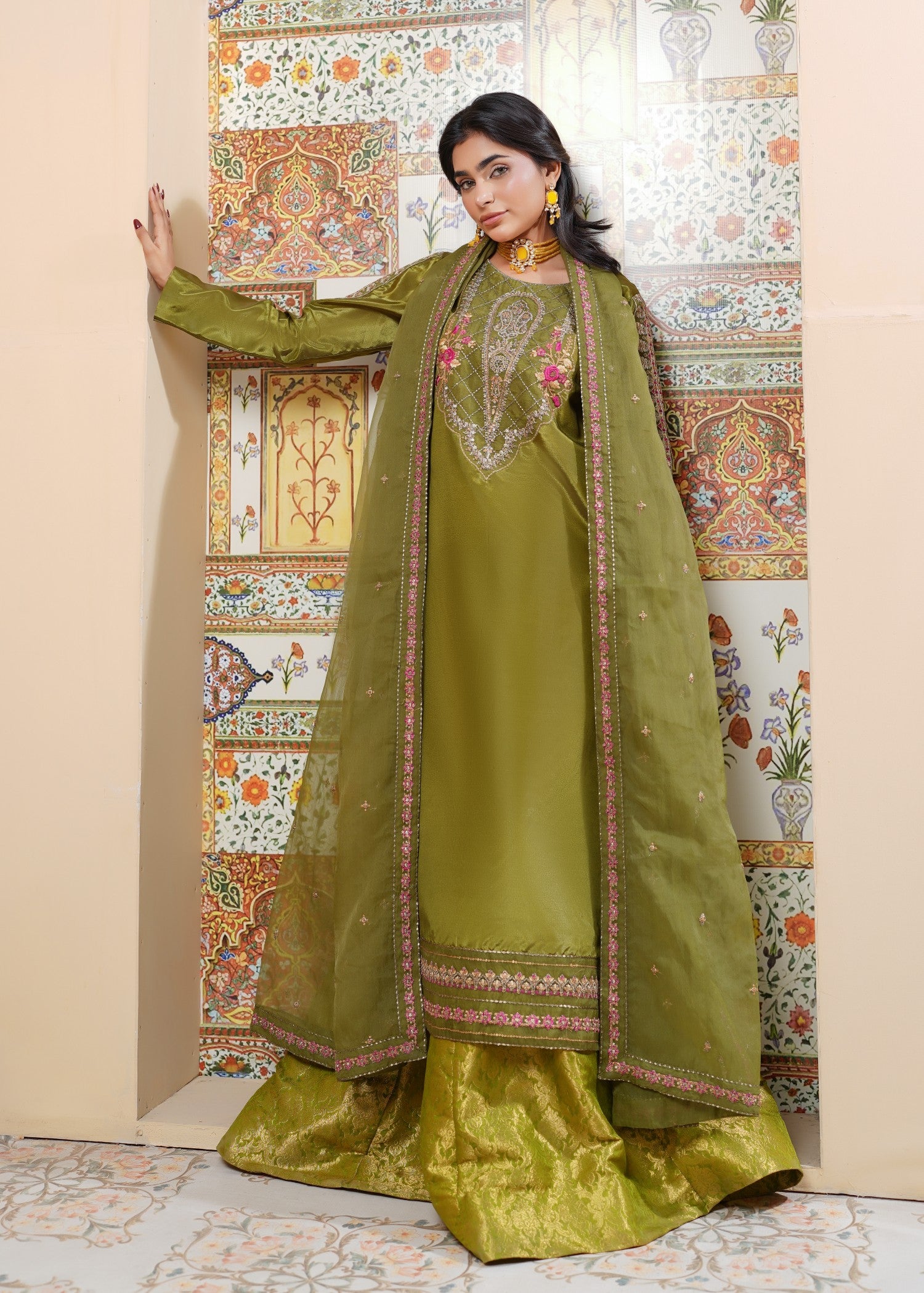 silk Lehenga in Green