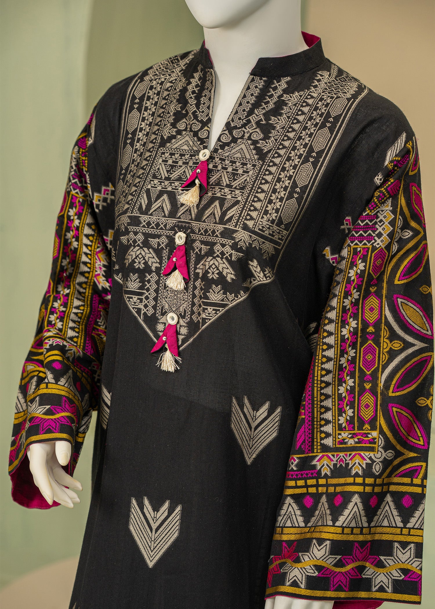 jacquard Kurta Set in Black