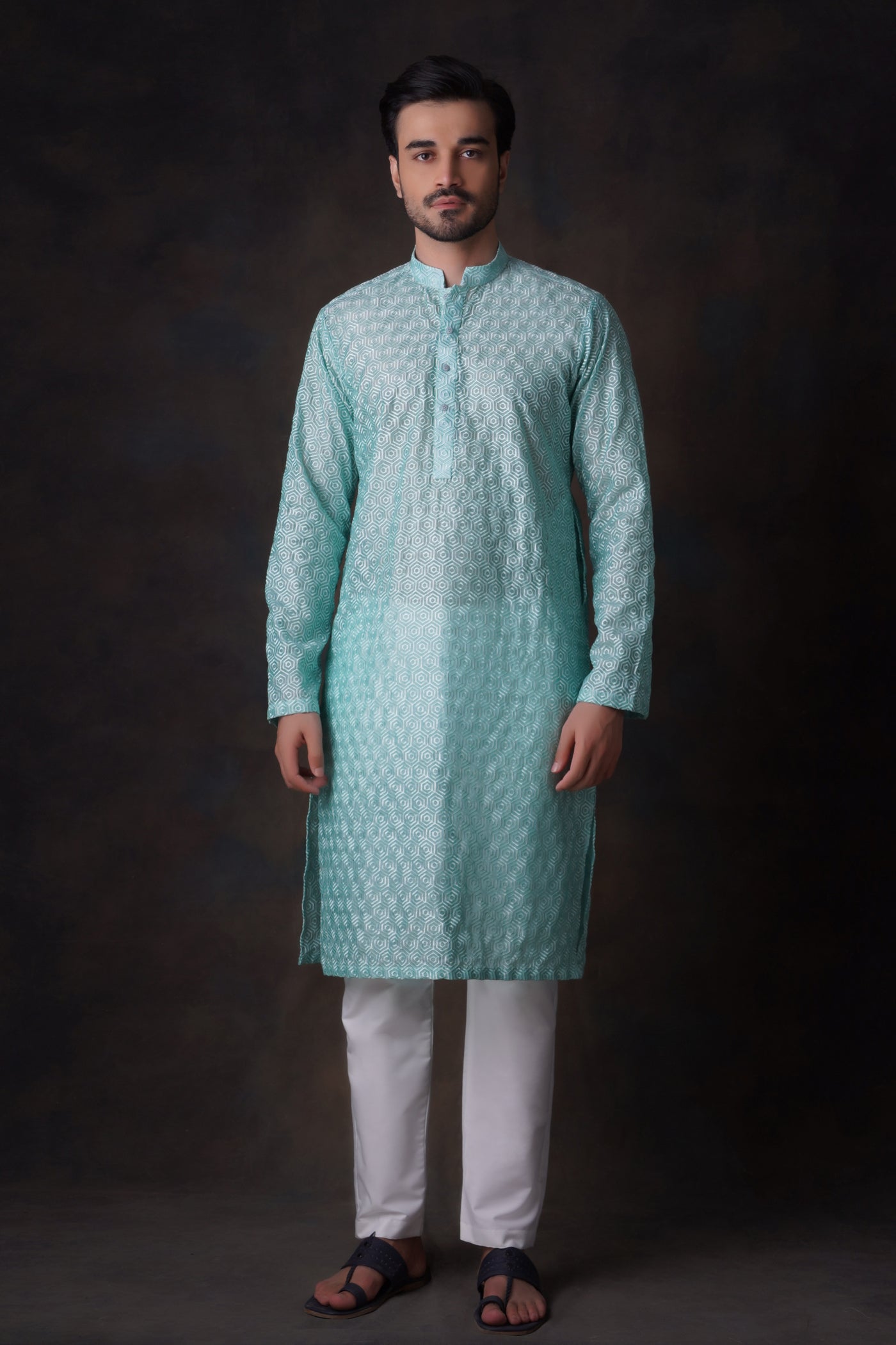 chikankari cotton Kurta Set in Turquoise