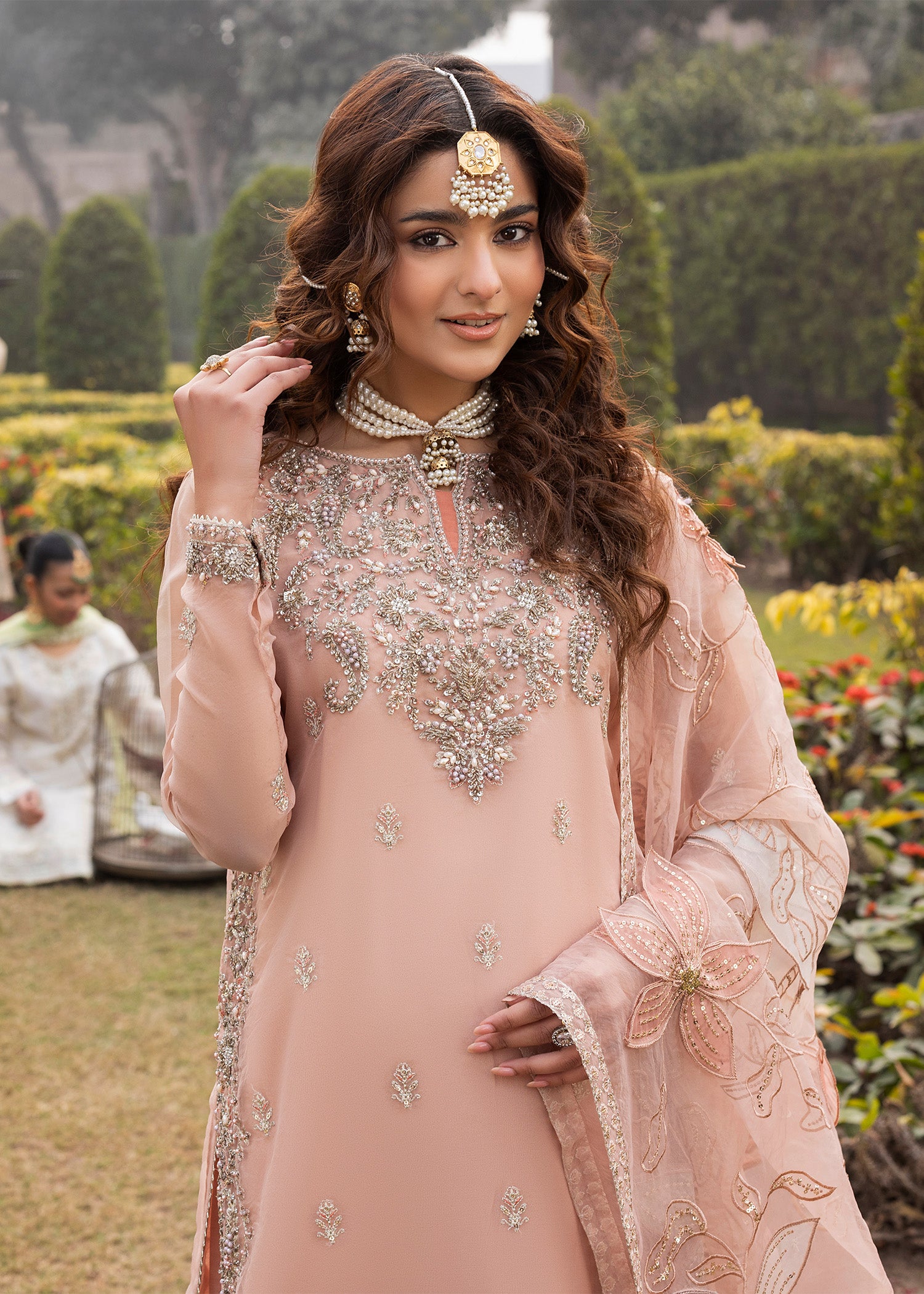 organza Gharara in Peach orange