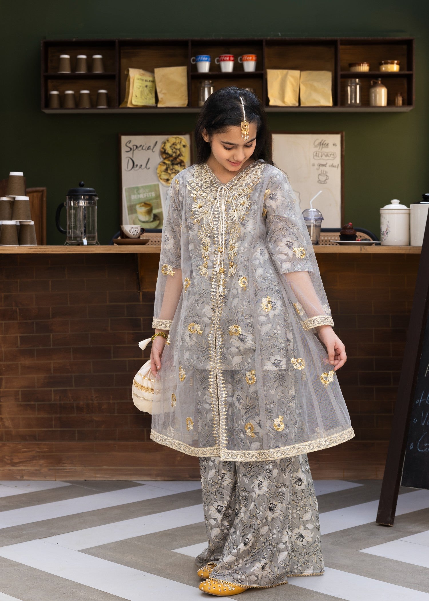 lawn Gown in Pastel grey