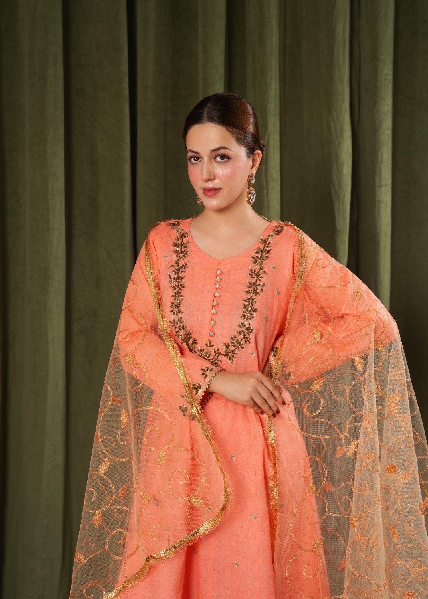 cotton Pishwas in Peach pink