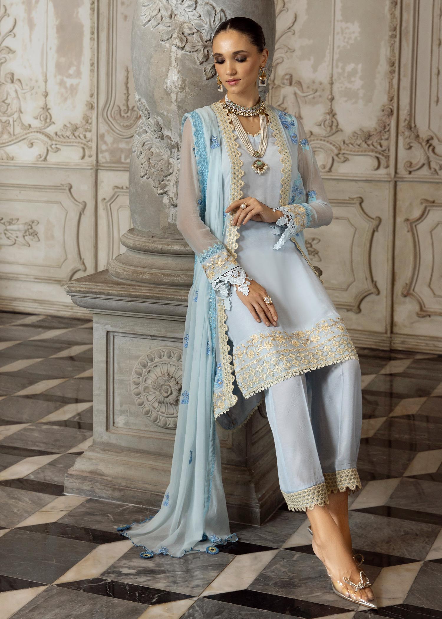 chiffon Kurta Set in Blue