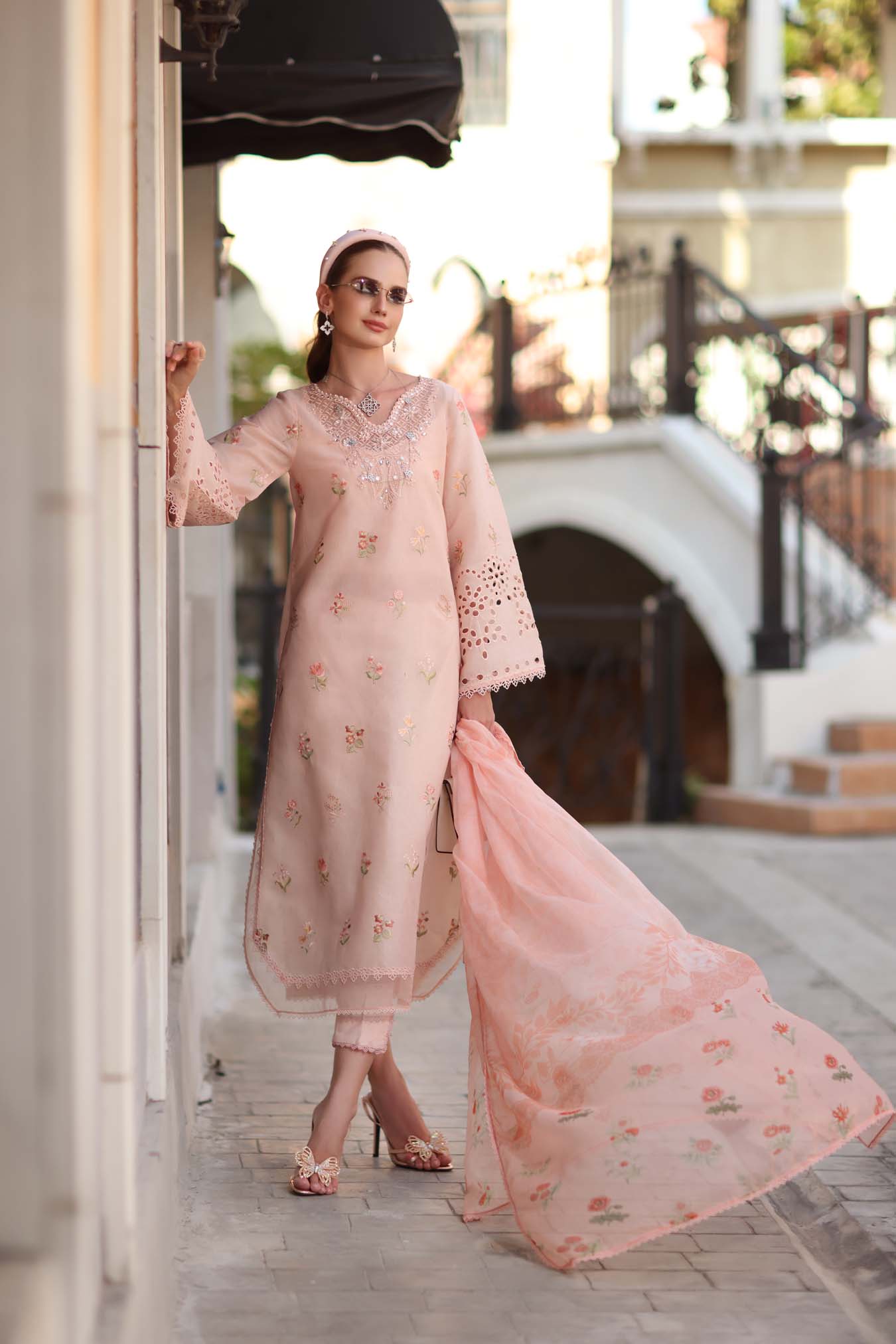 Noor Eid Luxe Printskhaas Lawn – D8 - B - Peach Blush