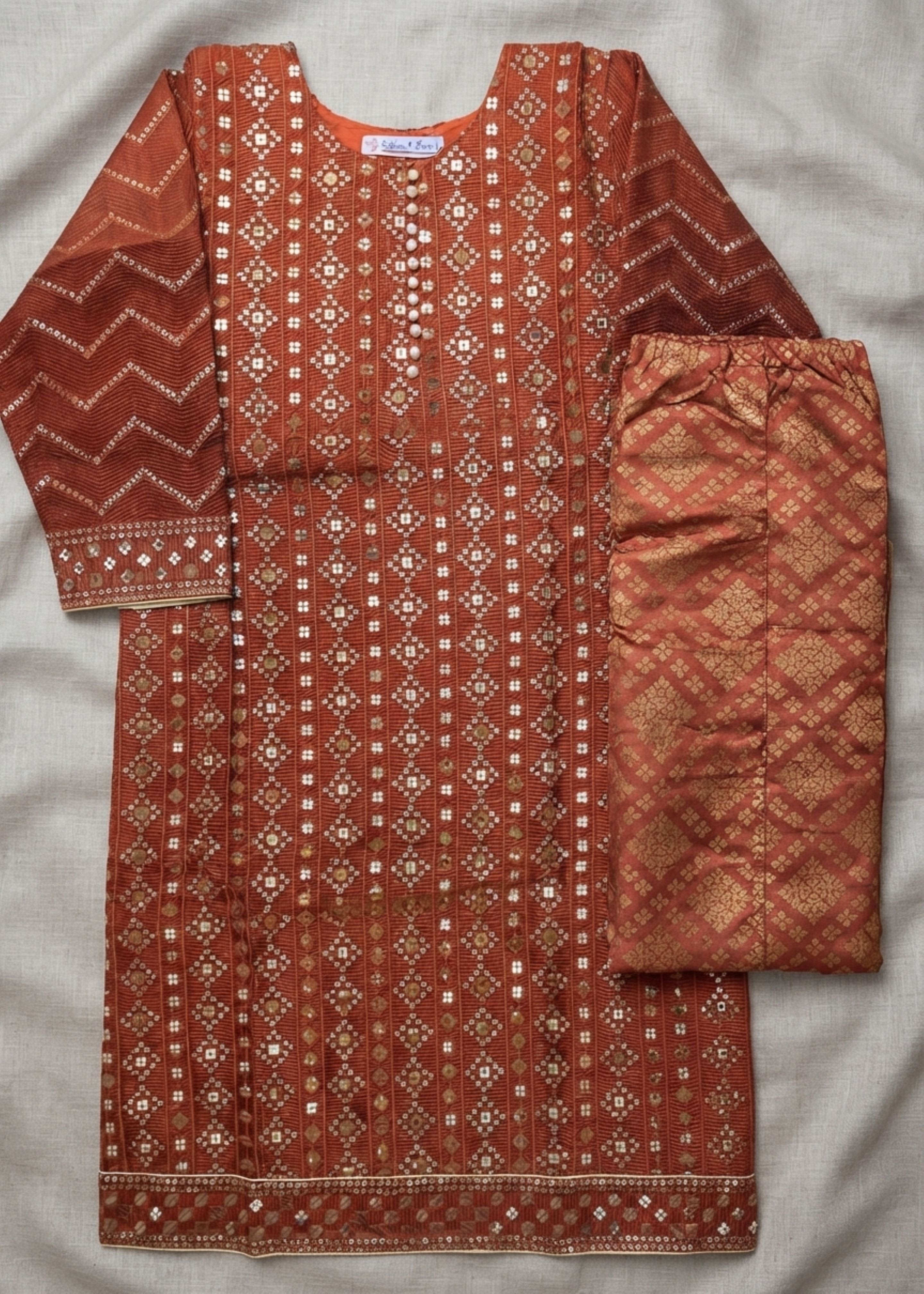 khaddi net Kurta Set in Rustic brown