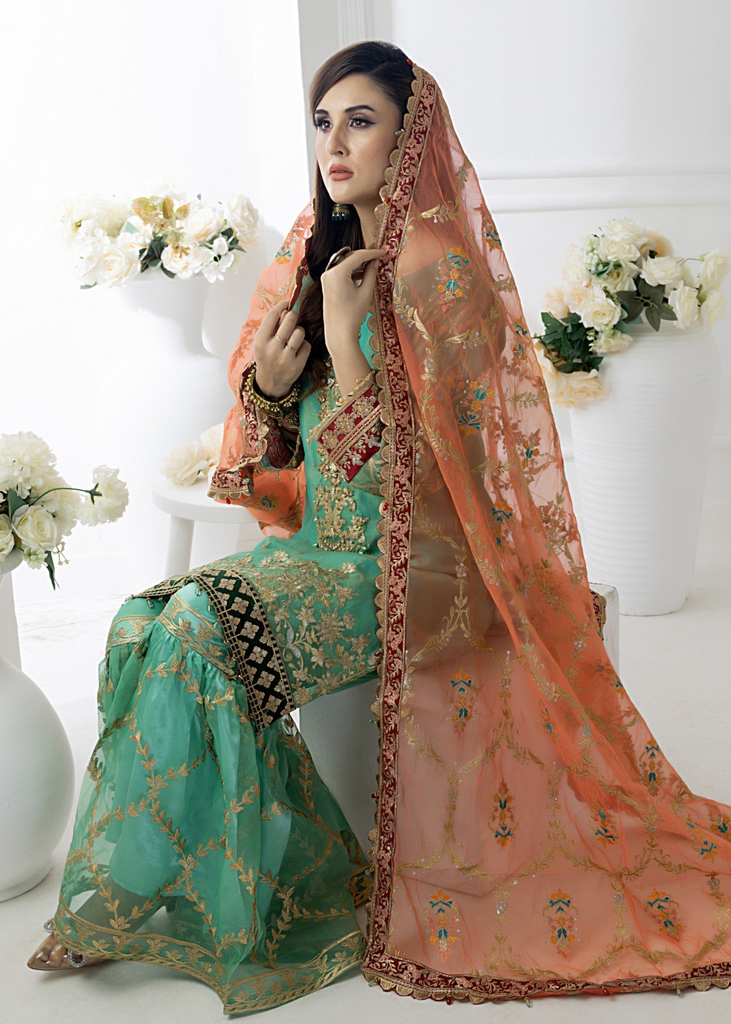 masuri Gharara in Mint green