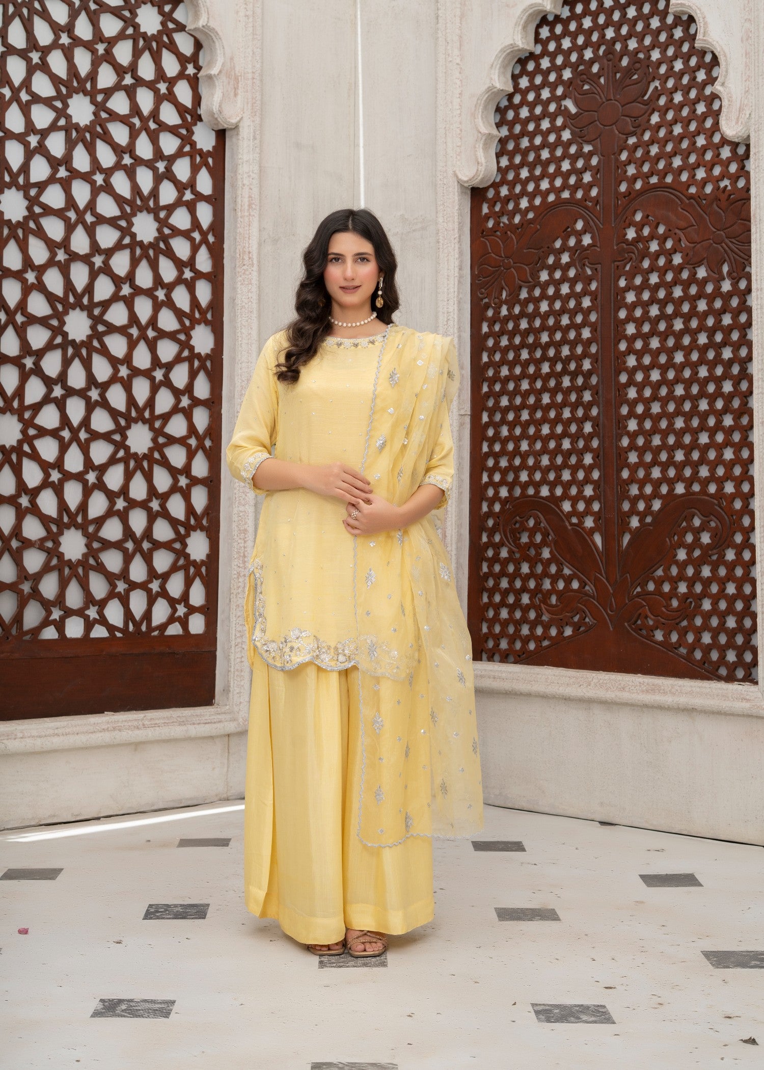 silk Sharara in Yellow