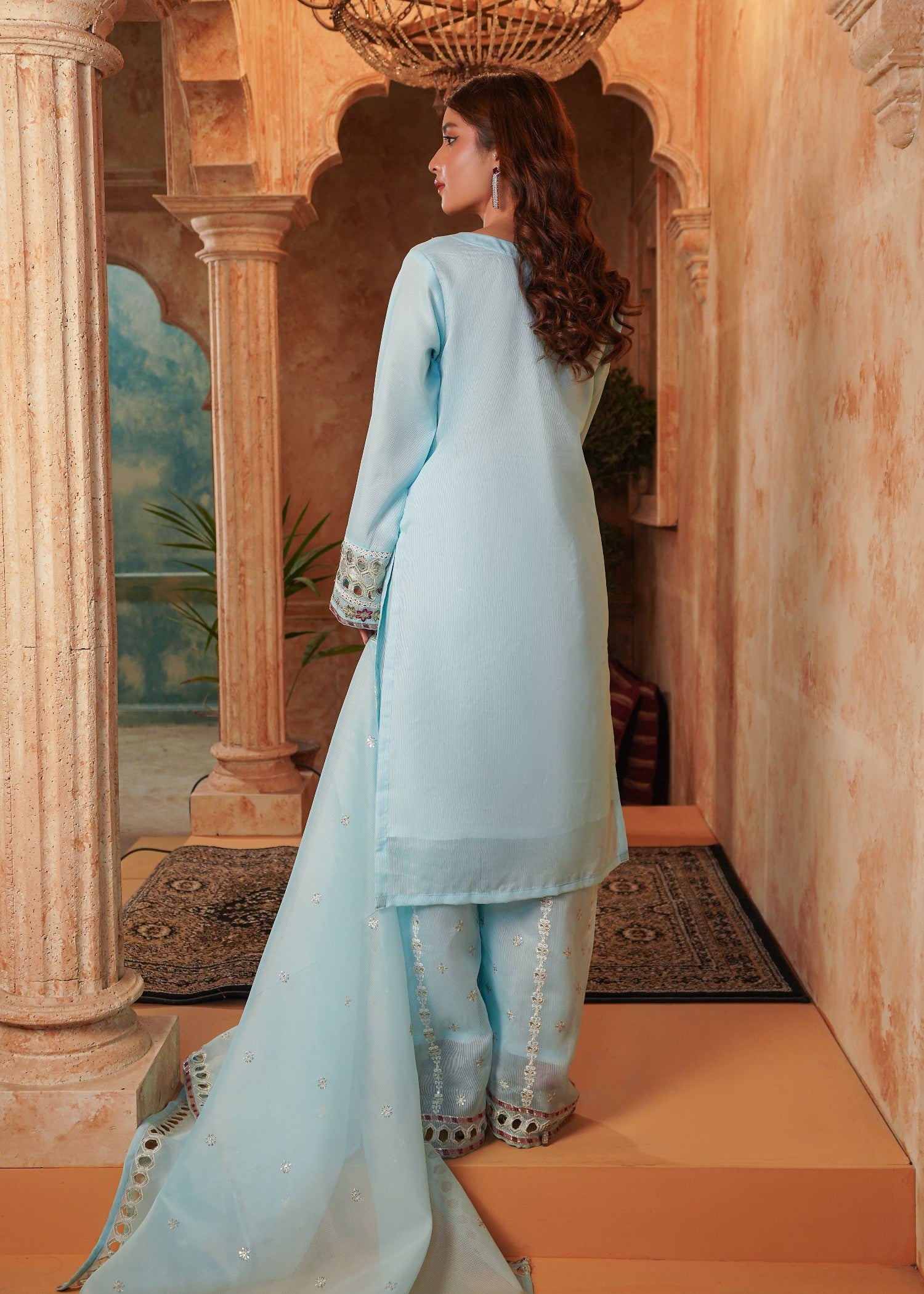 cotton net Kurta Set in Sky blue