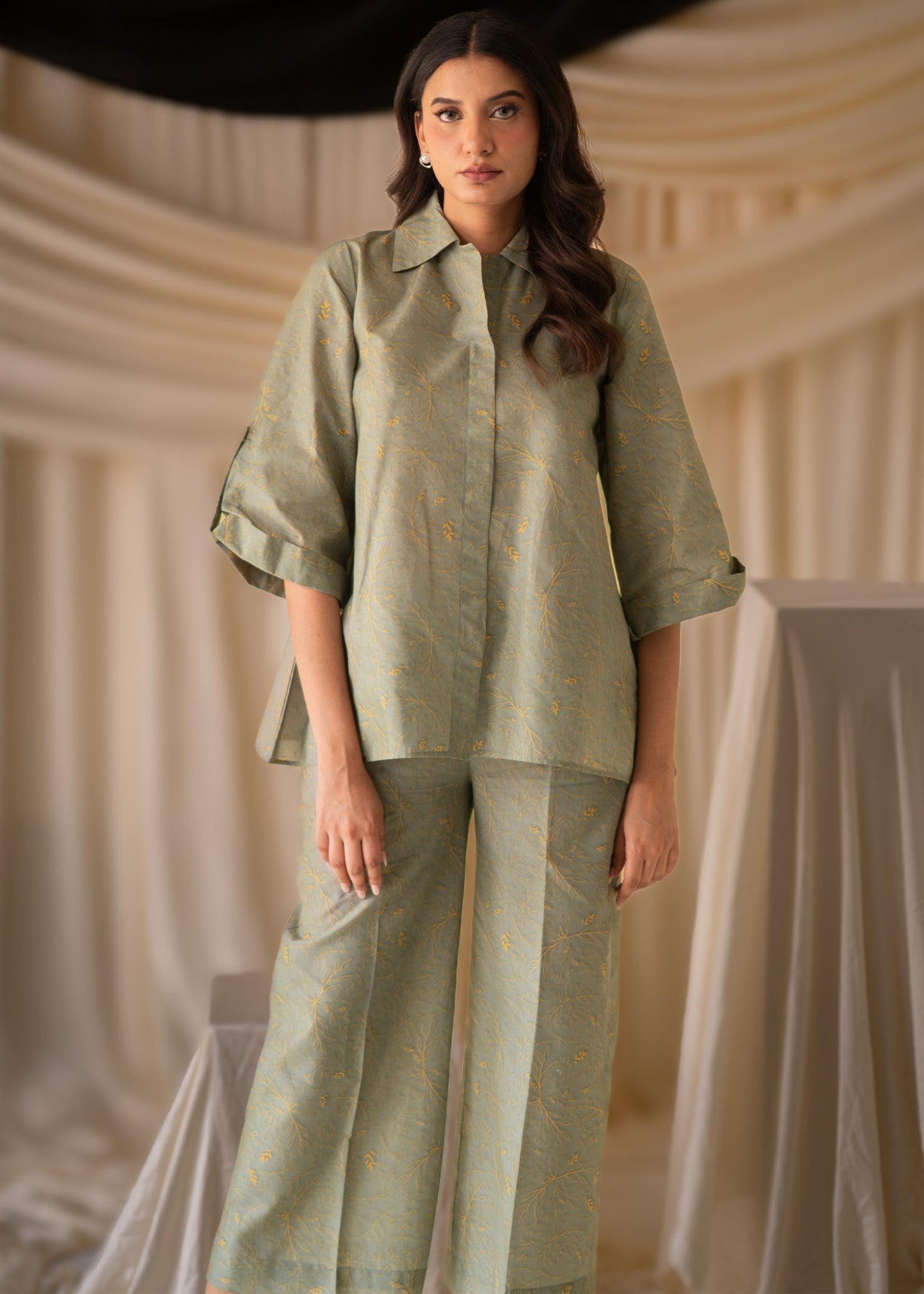 cotton satin Co Ord Sets in Olive green