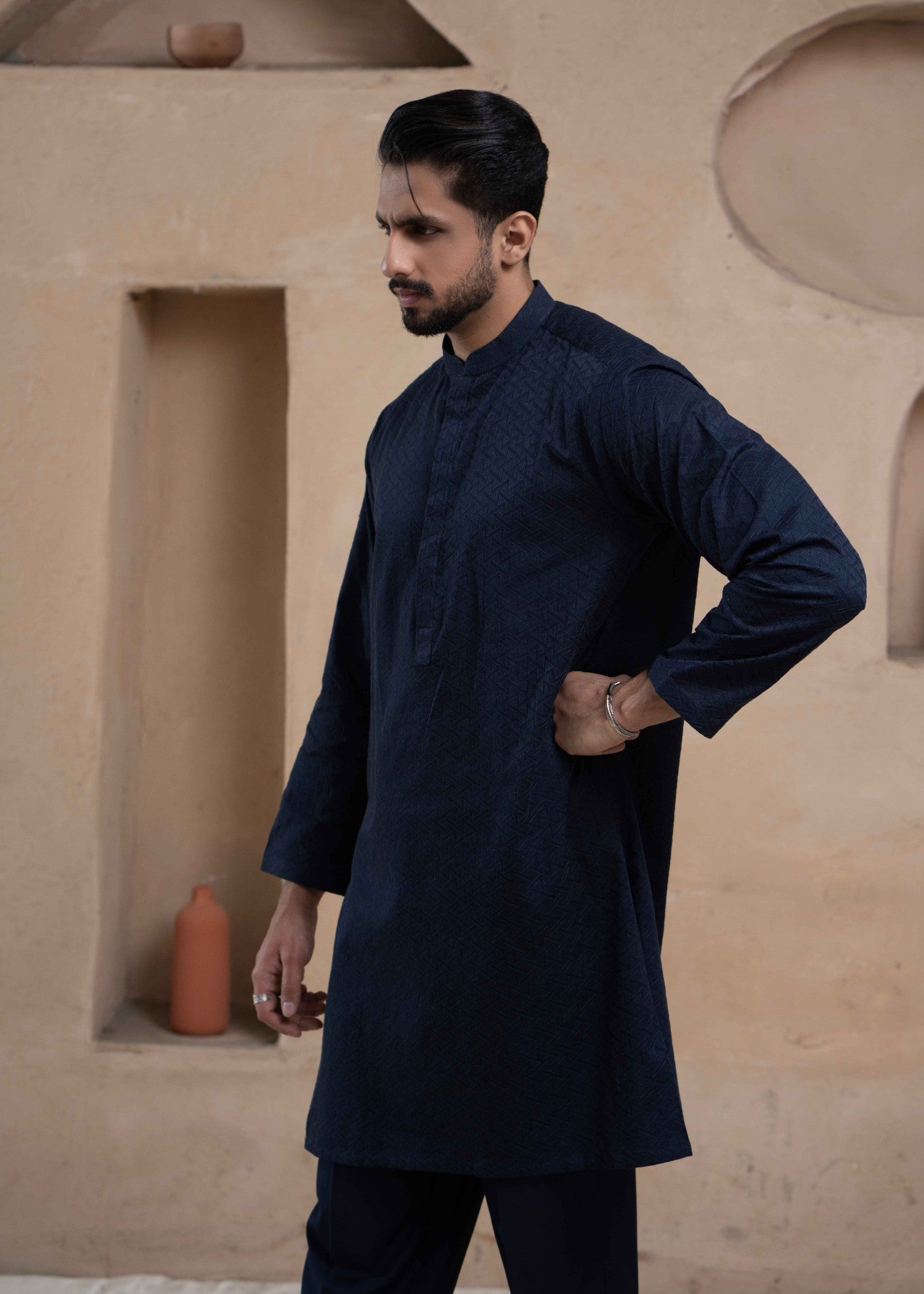 chikankari cotton Kurta in Navy blue