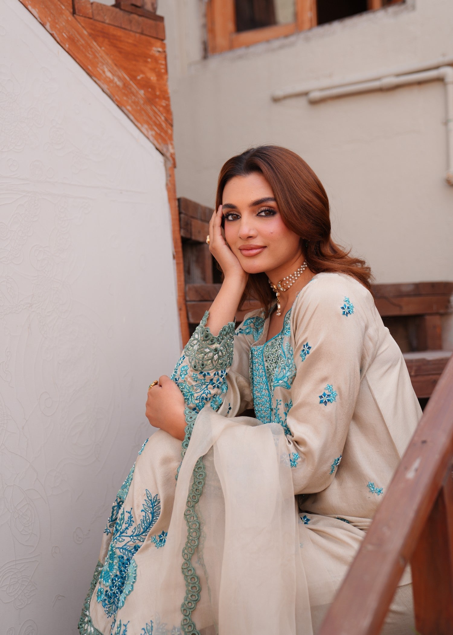 raw silk Kurta Set in Eggshell