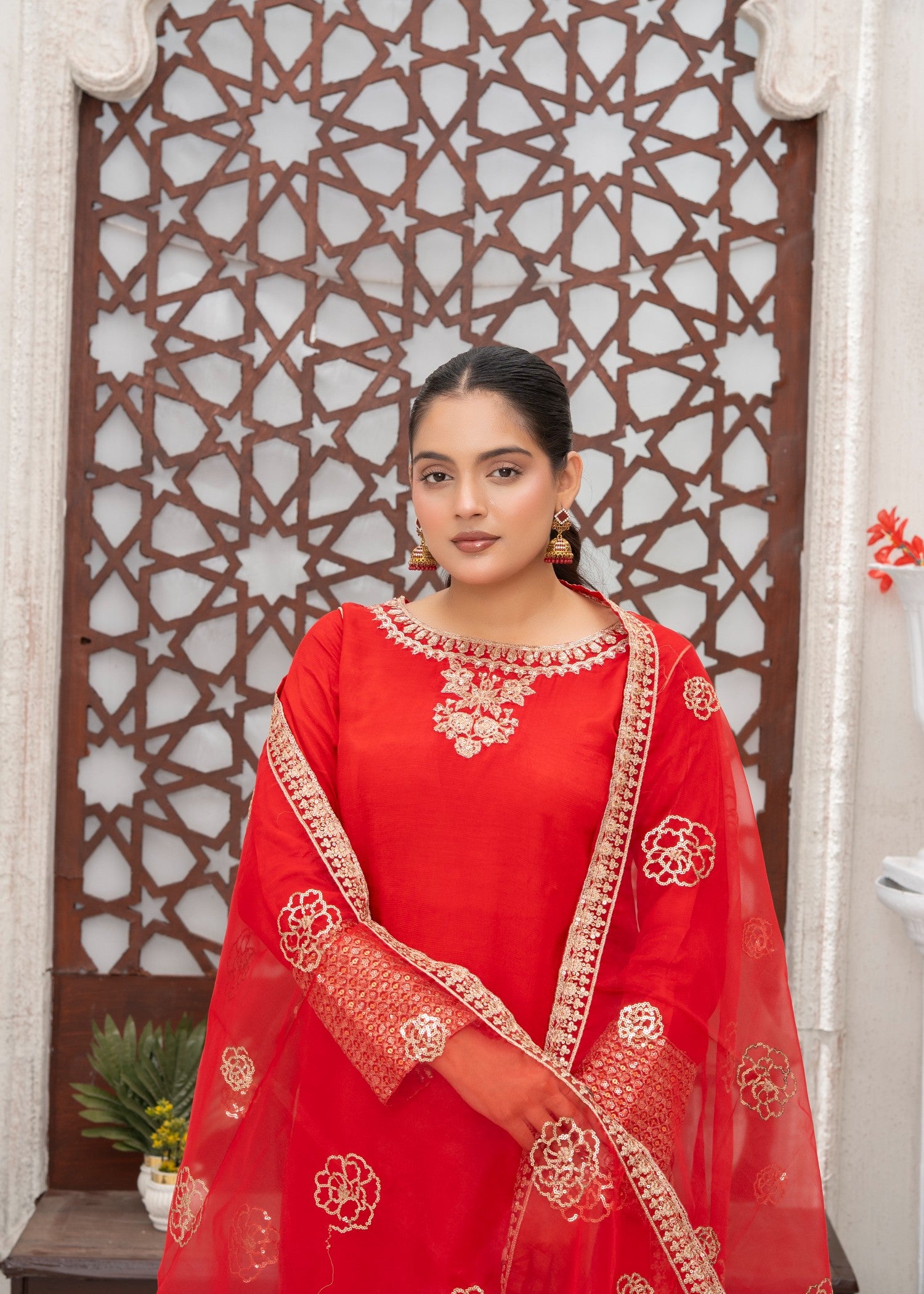 raw silk Kurta Set in Blood red