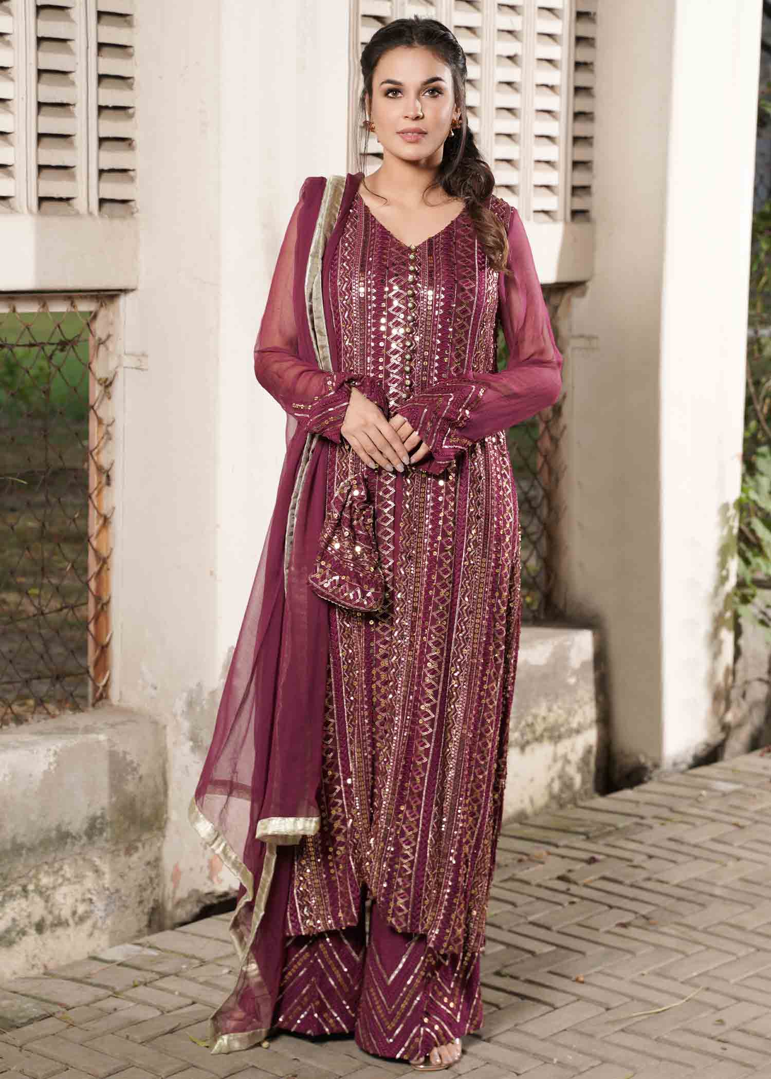 chiffon Gown in Plum
