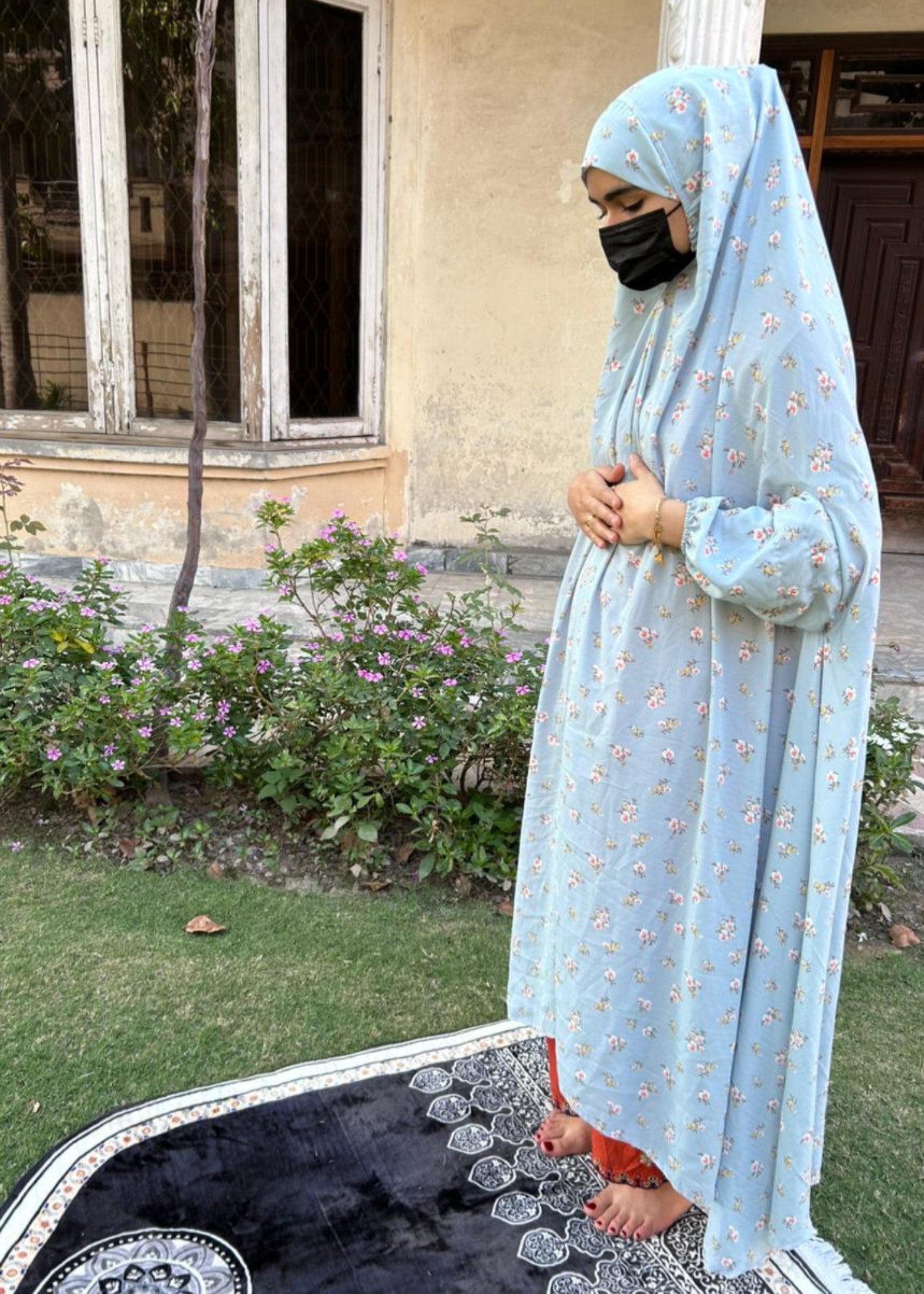 crepe georgette Chaddar in Sky blue