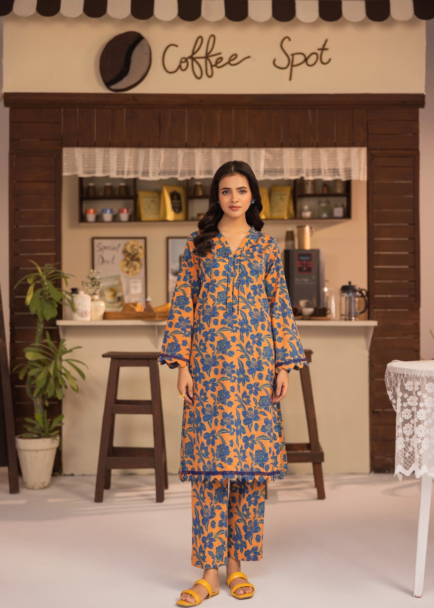 lawn Co Ord Sets in Orange, steel blue