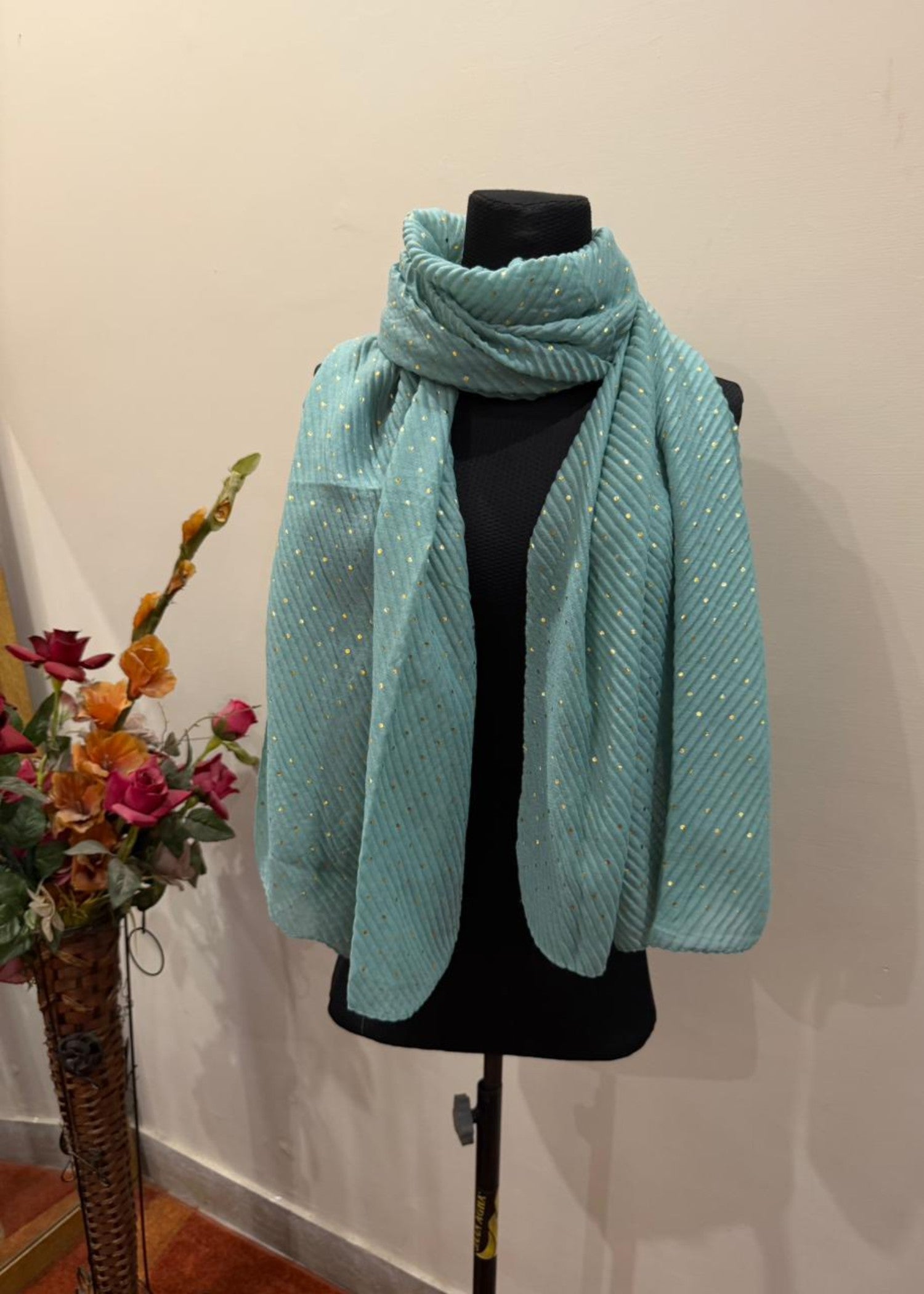 textured lawn Hijab in Moss green