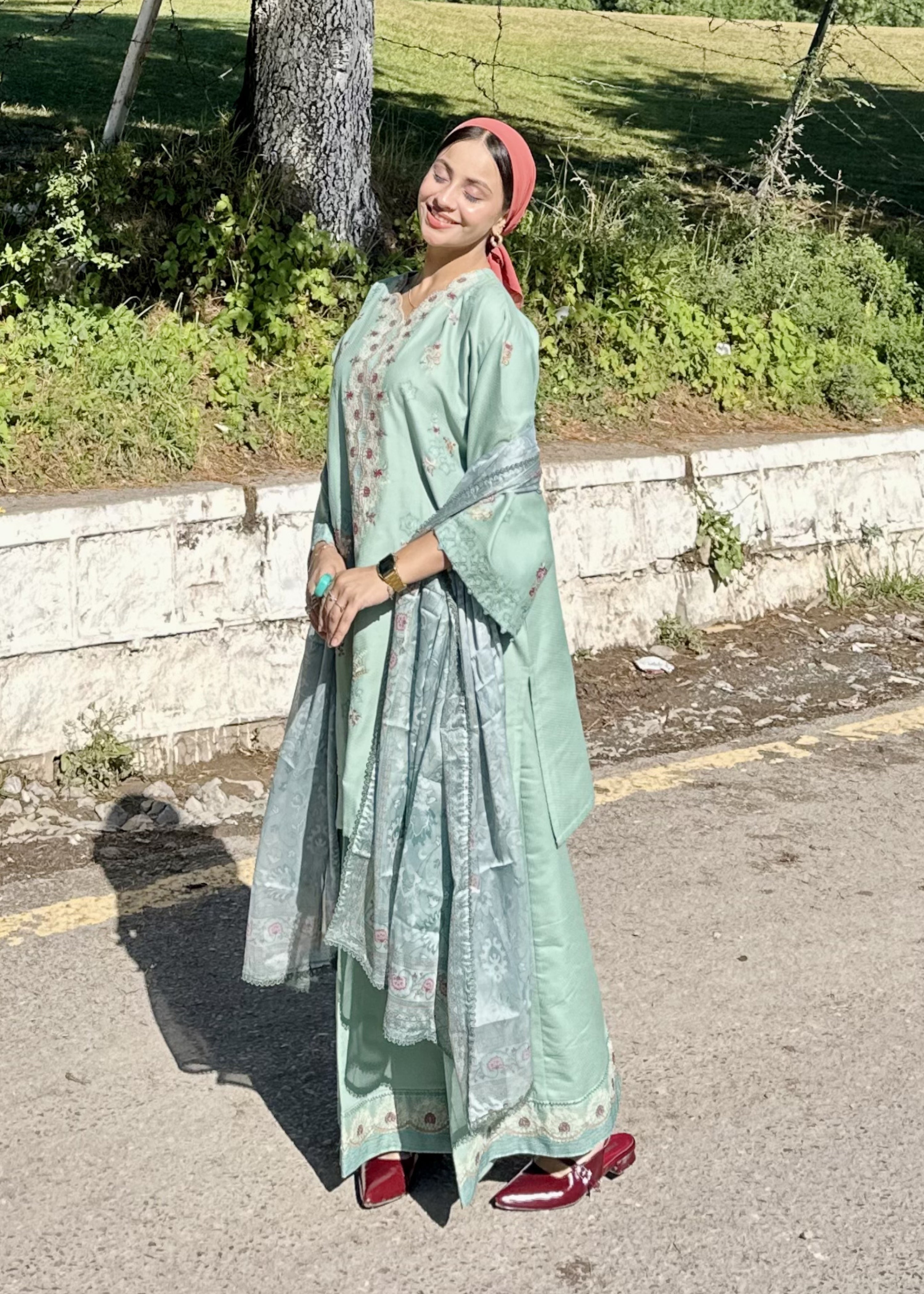 dobby crepe Kurta Set in Sky blue