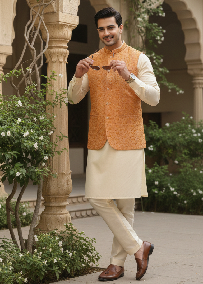 silk Waistcoat in Mustard, orange