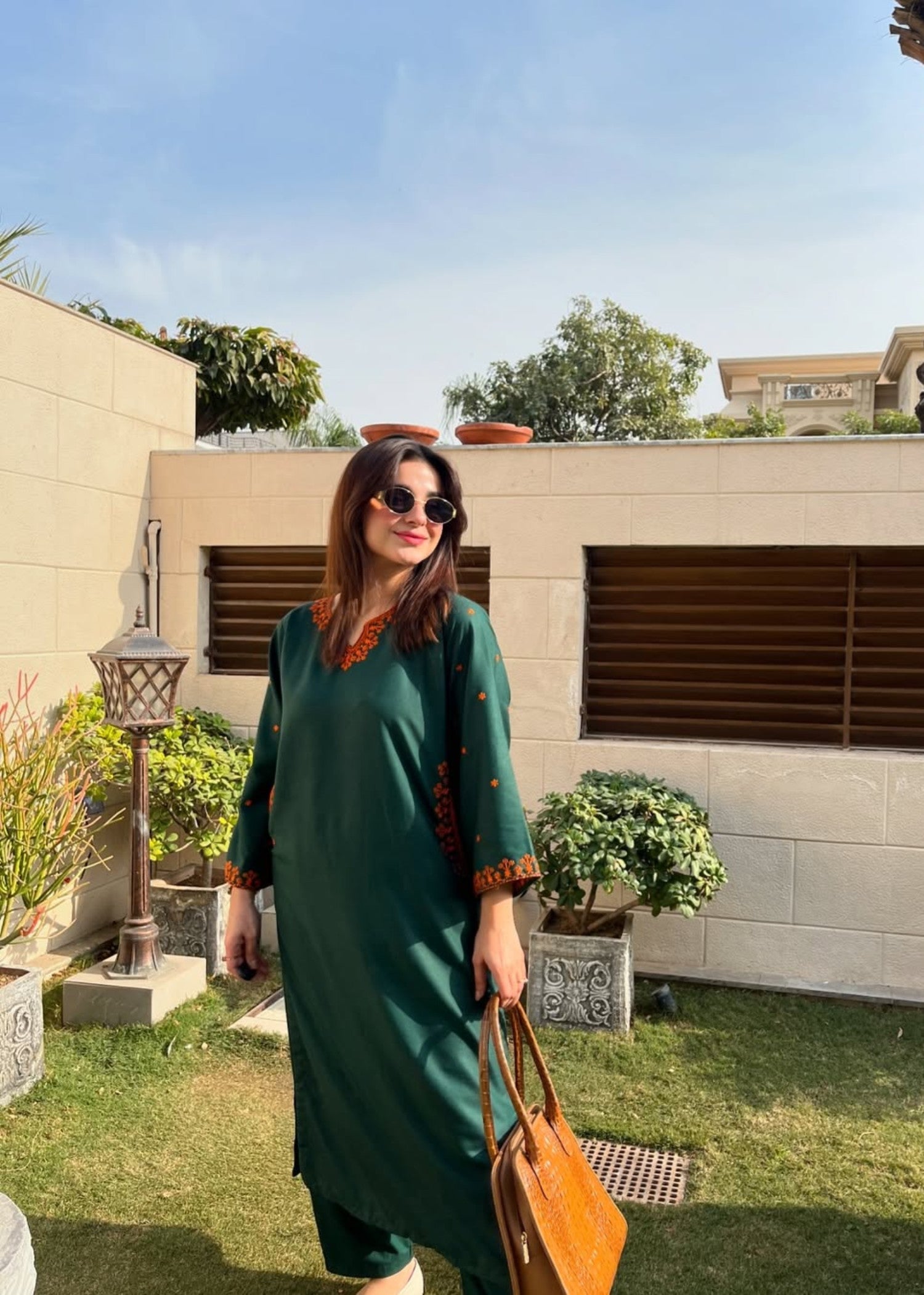 linen Kurta Set in Bottle green