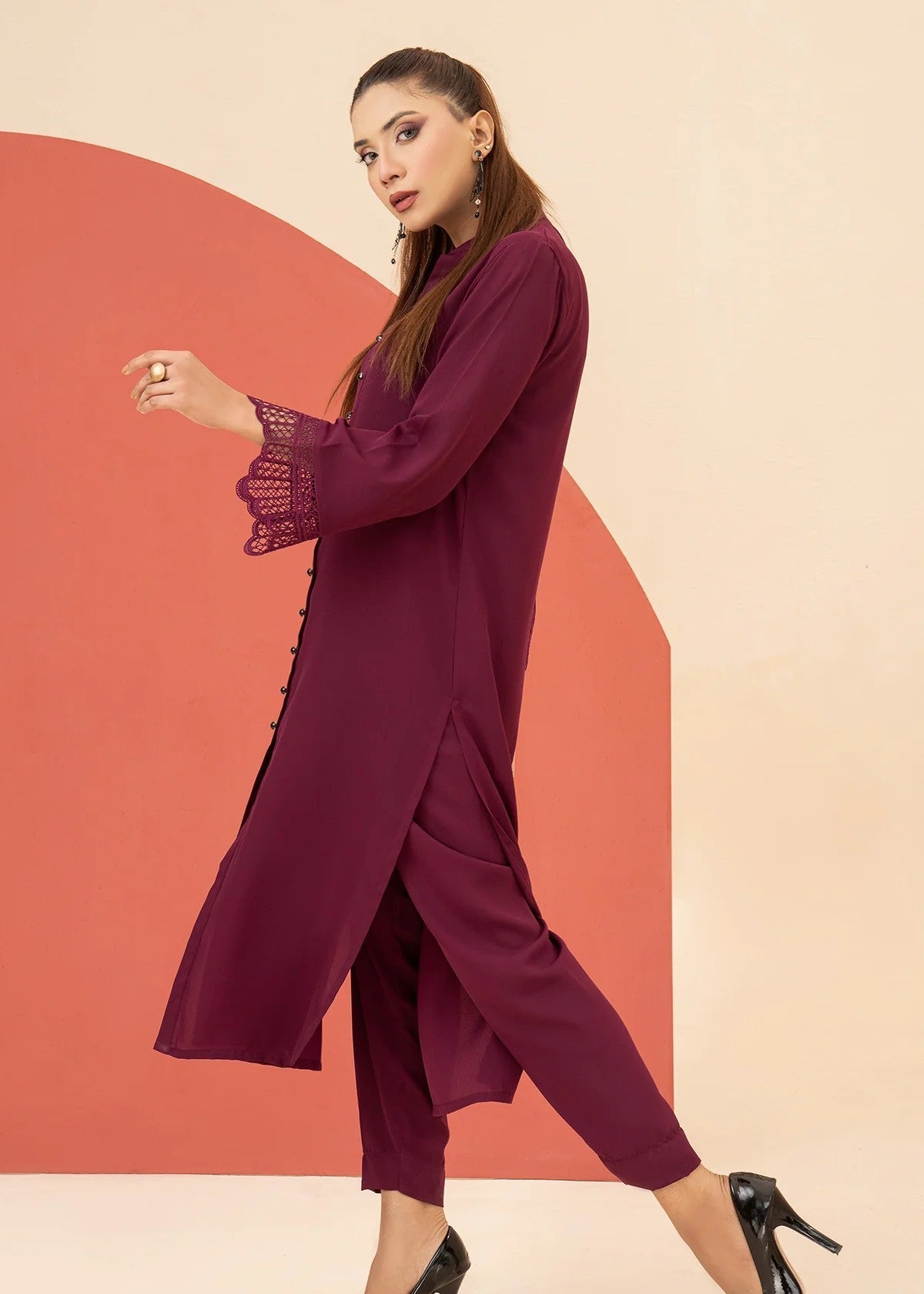 georgette Co ord Sets in Plum