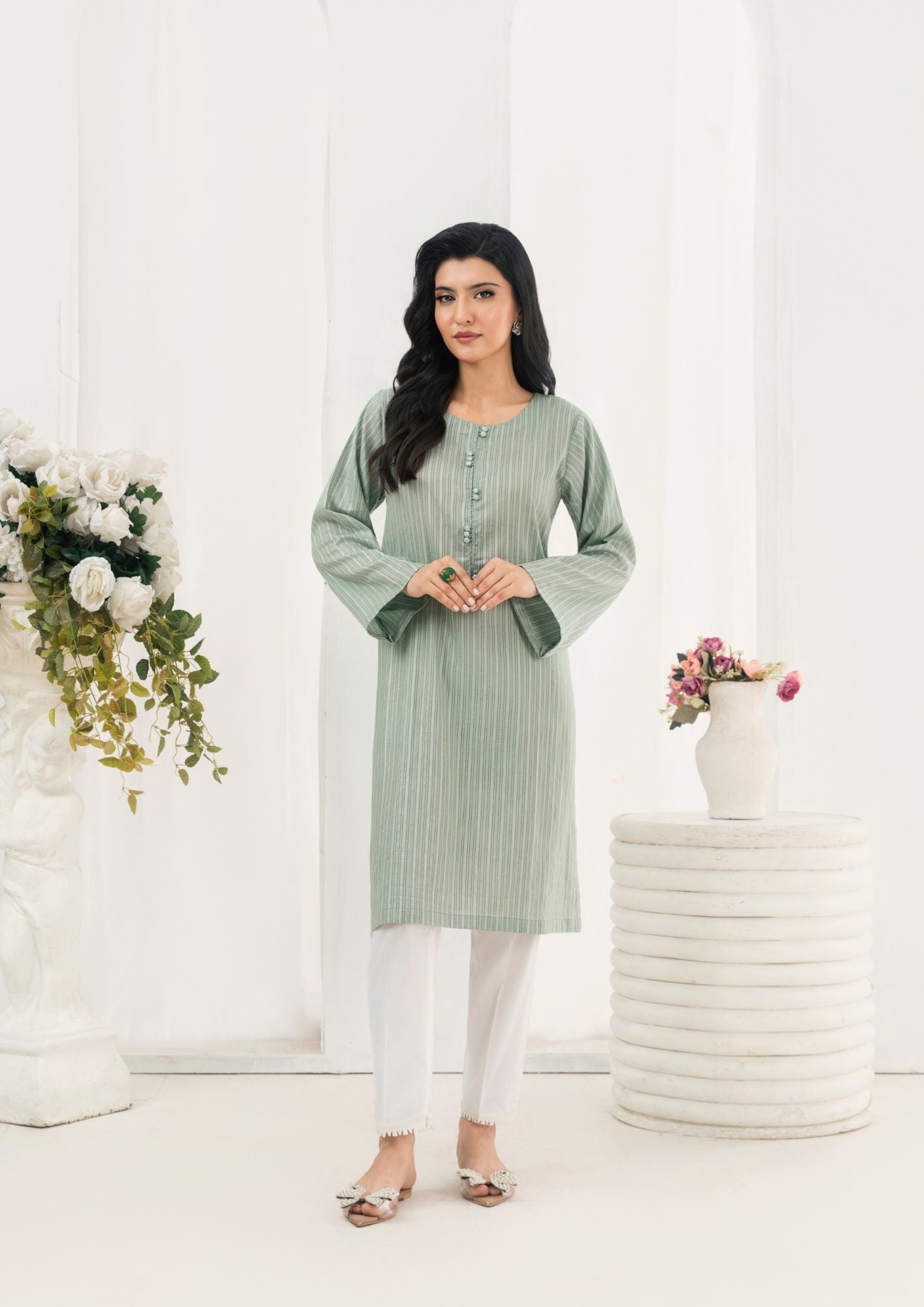 textured lawn Kurti in Pastel green