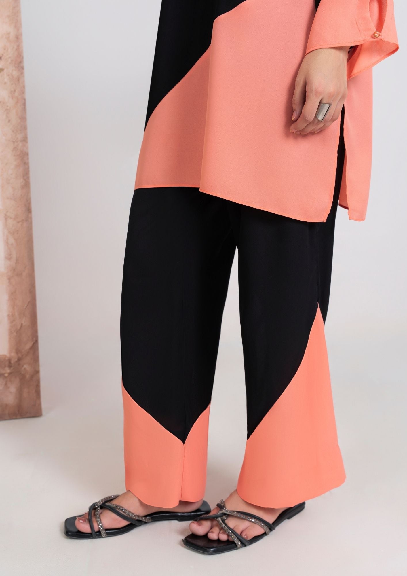 georgette Tunic in Black, peach orange