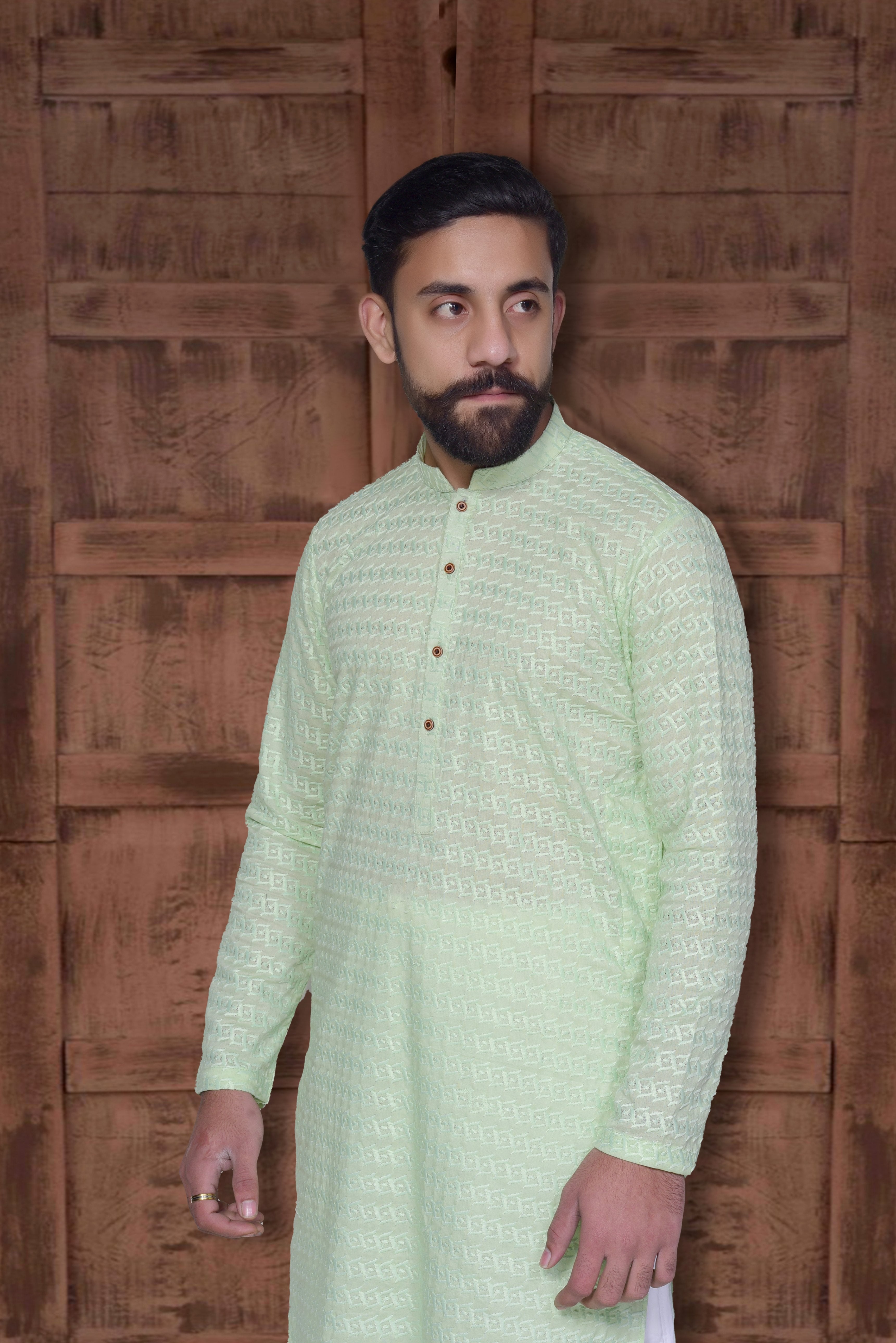 chikankari cotton Kurta in Mint green