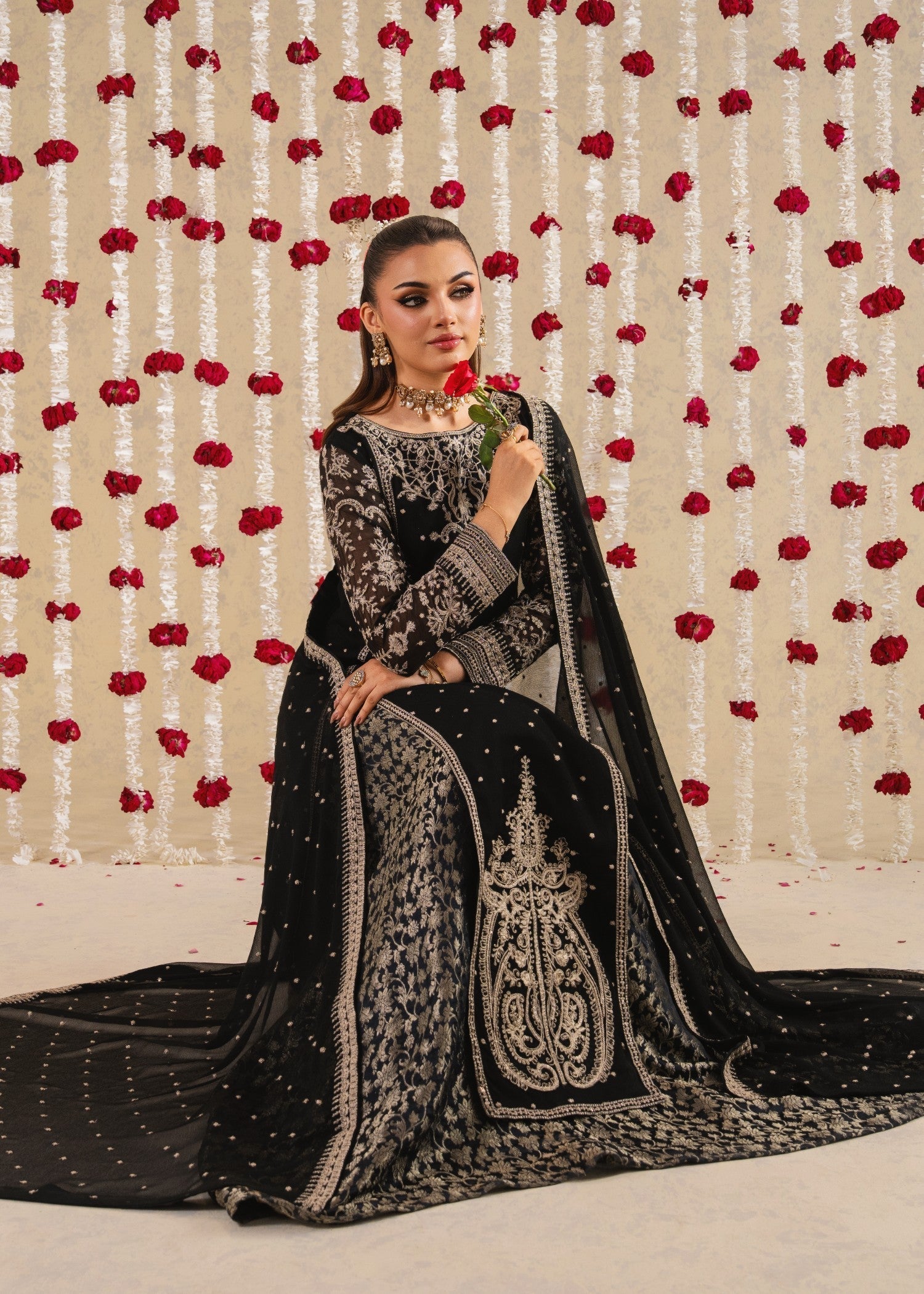 chiffon Pishwas in Black