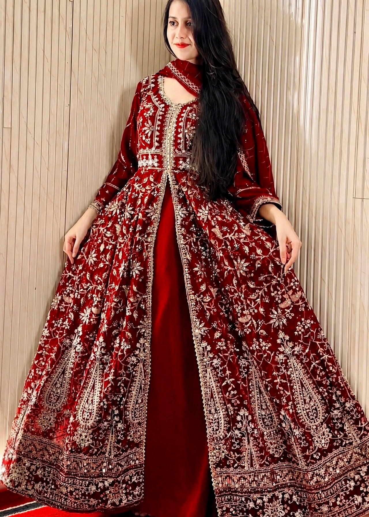 bemberg crinkle chiffon Maxi in Maroon